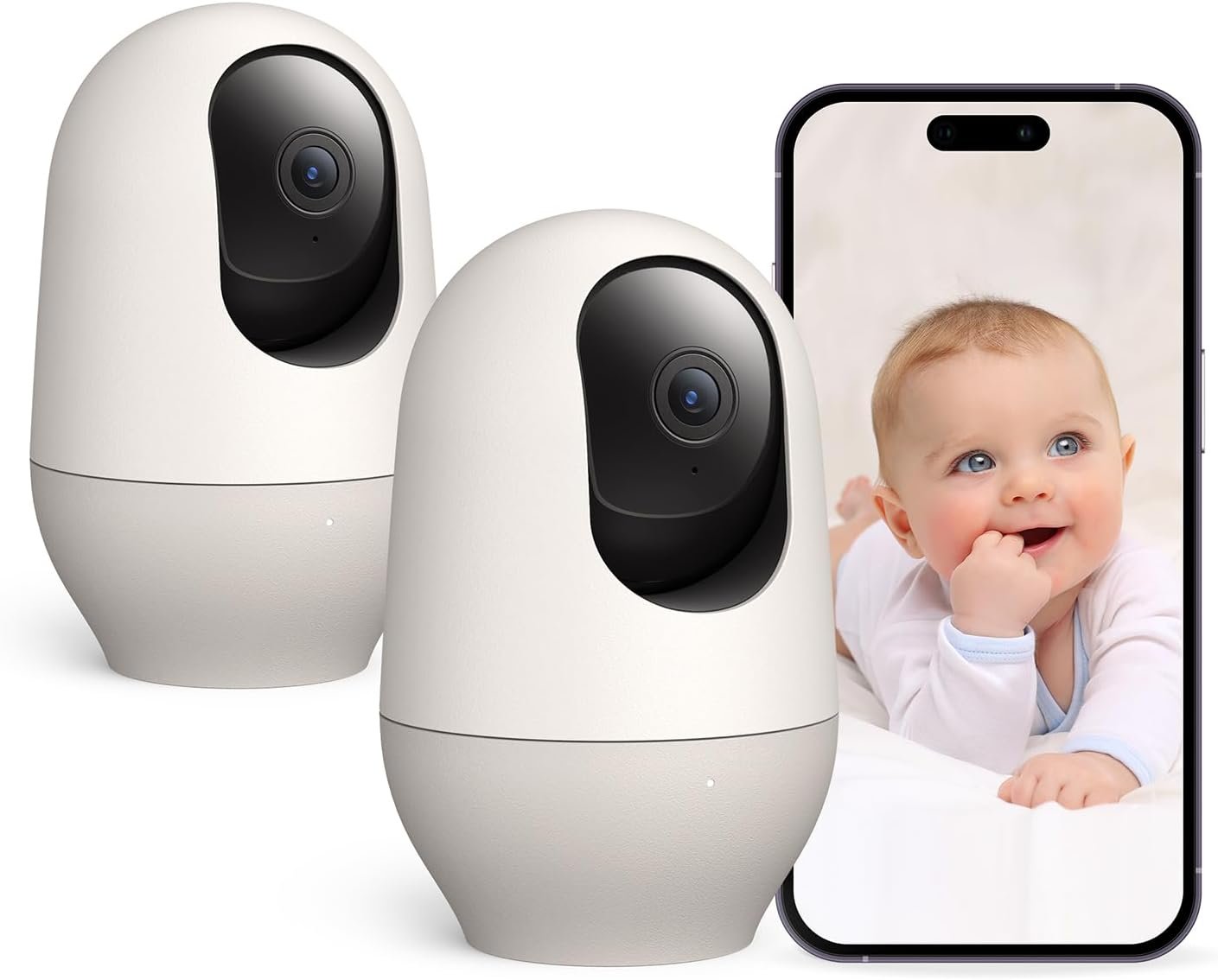 Nooie Baby Monitor with Camera 2 Pack, WiFi Baby Monitor Camera,360-degree 2K, Smart Baby Camera with Motion Tracking, Night Vision,Two Way Audio&Sound Detection,Works with Alexa, SD Card and Cloud