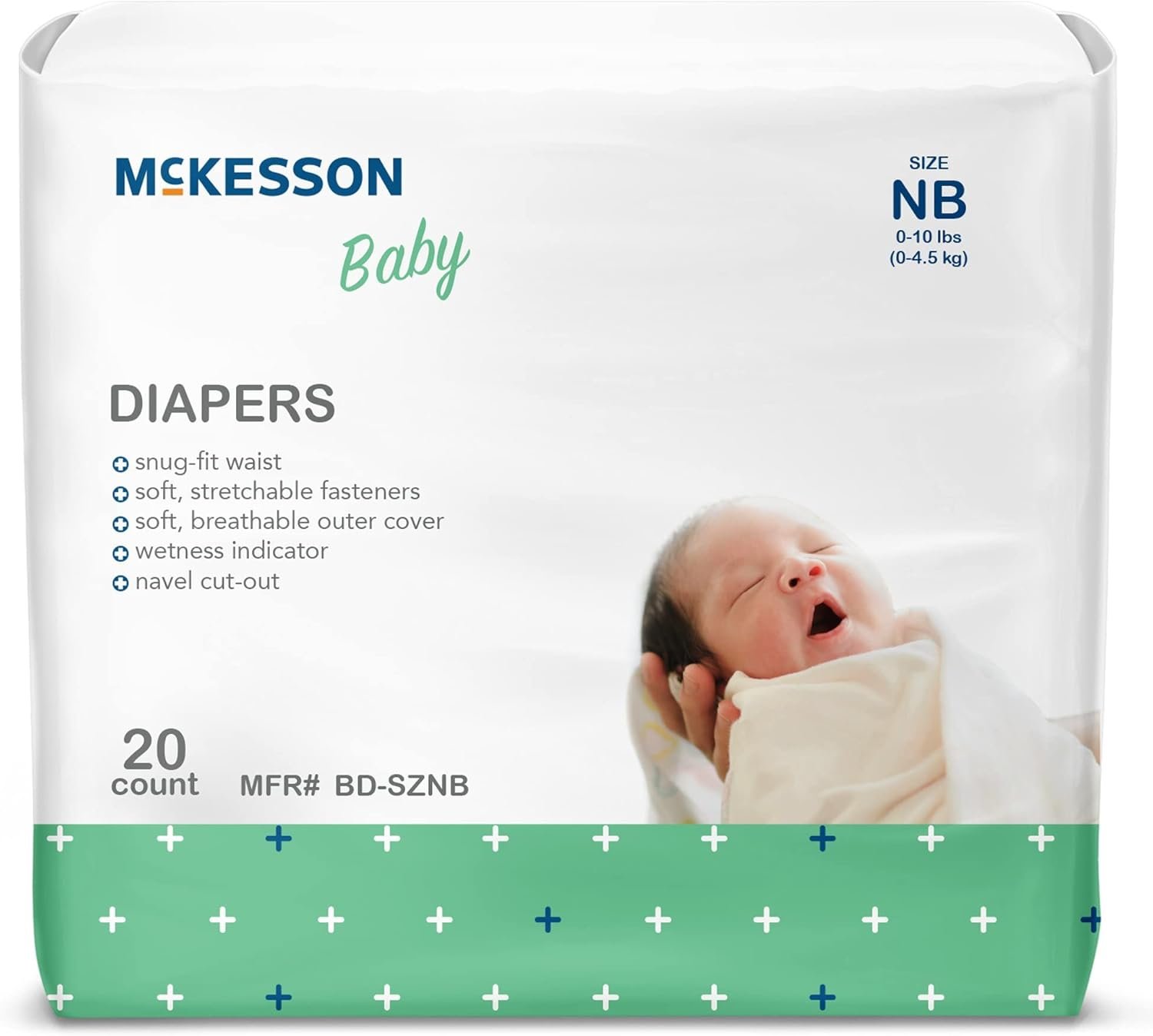 McKesson Baby Diapers for Newborns – Disposable, Breathable, Navel Cut-Out – 0 to 10 lbs, 20 Count, 1 Pack