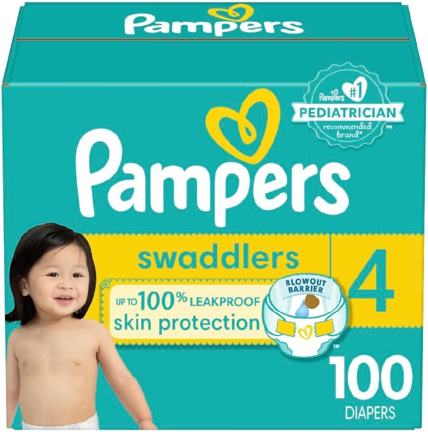 Pampers Swaddlers Diapers – Size 4, 100 Count, Ultra Soft Disposable Baby Diapers