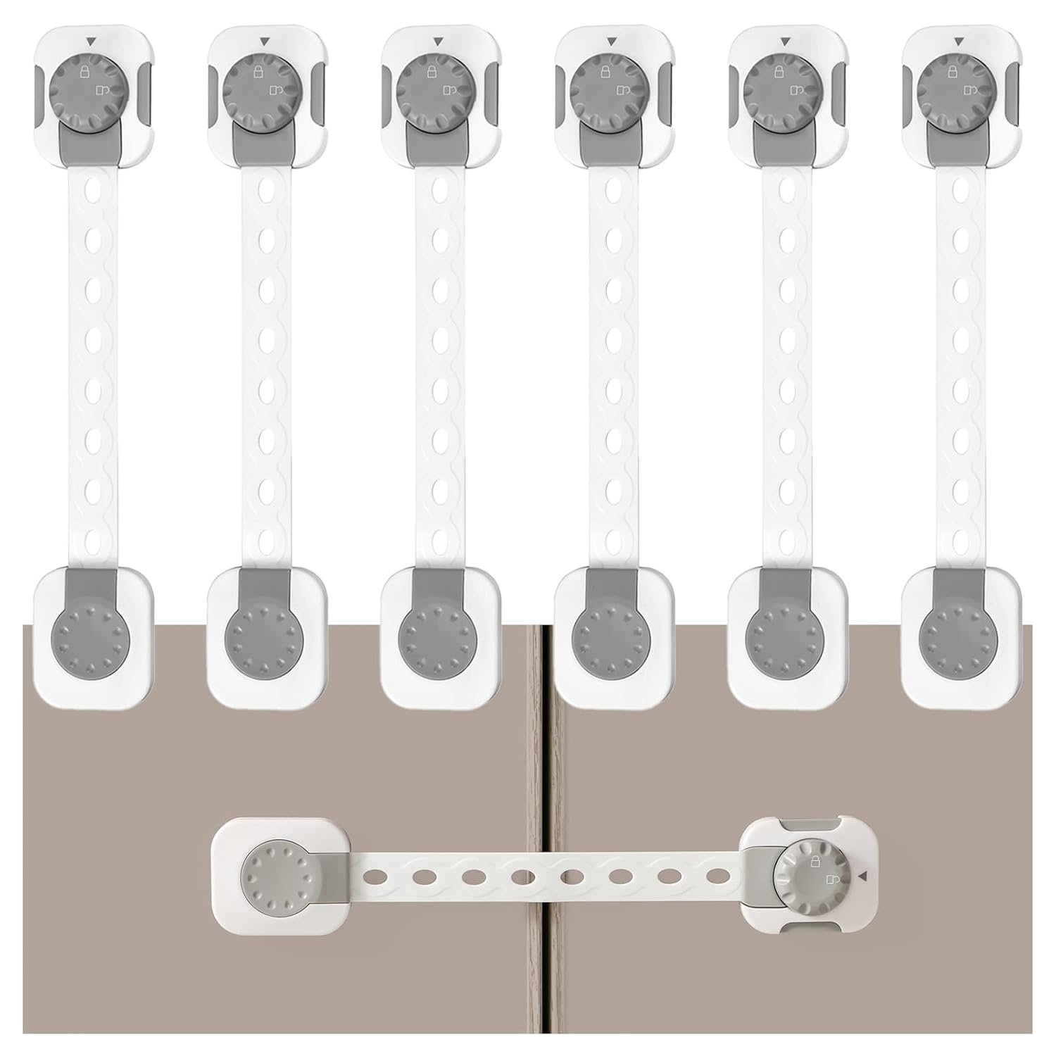 Fursafe&Q Child Safety Cabinet Proofing, Baby Cabinet Locks Adhesive Adjustable Child Safety Strap Locks Drawer Fridge Ovens Toilet Latches No Screws for Furniture Kitchen 6 Pack