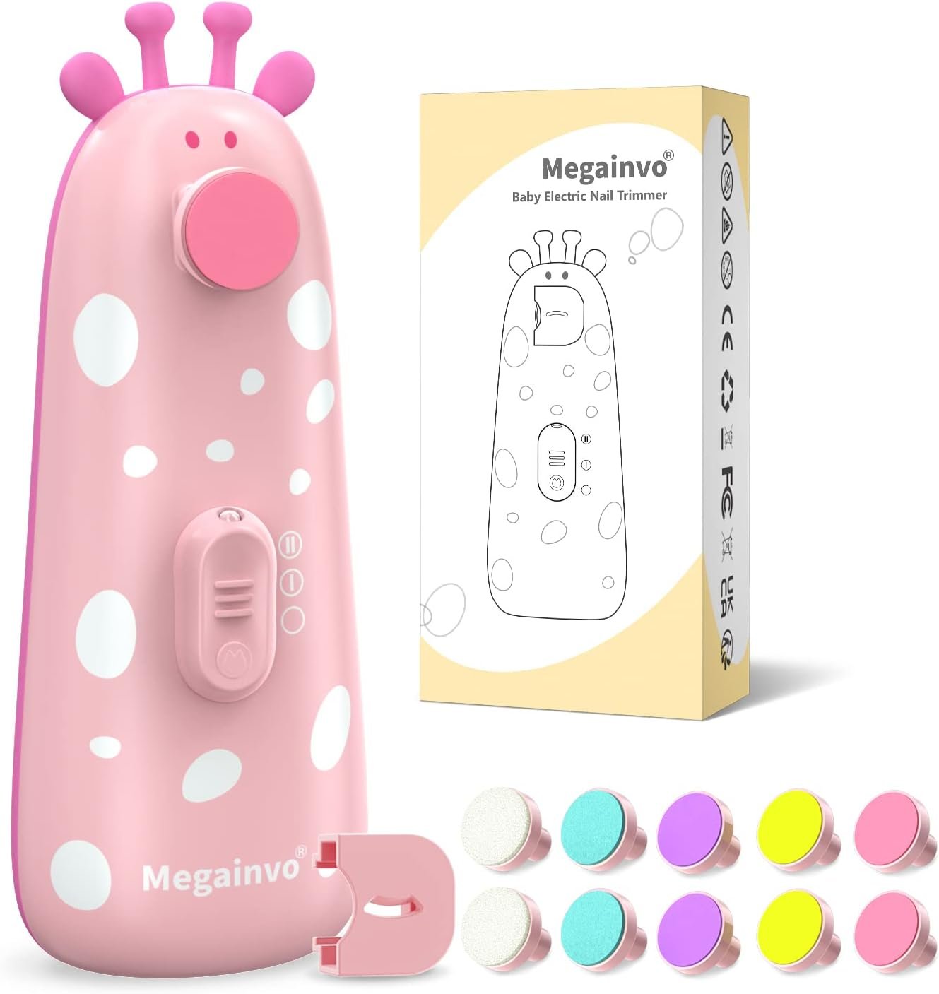 Baby Nail Trimmer Electric Baby Nail File Safe Baby Nail Clippers with Light 10 Grinding Heads Queit Baby Nail Polish Grooming Kit for Newborn Infant Toddler Toes Fingernails Care, Pink