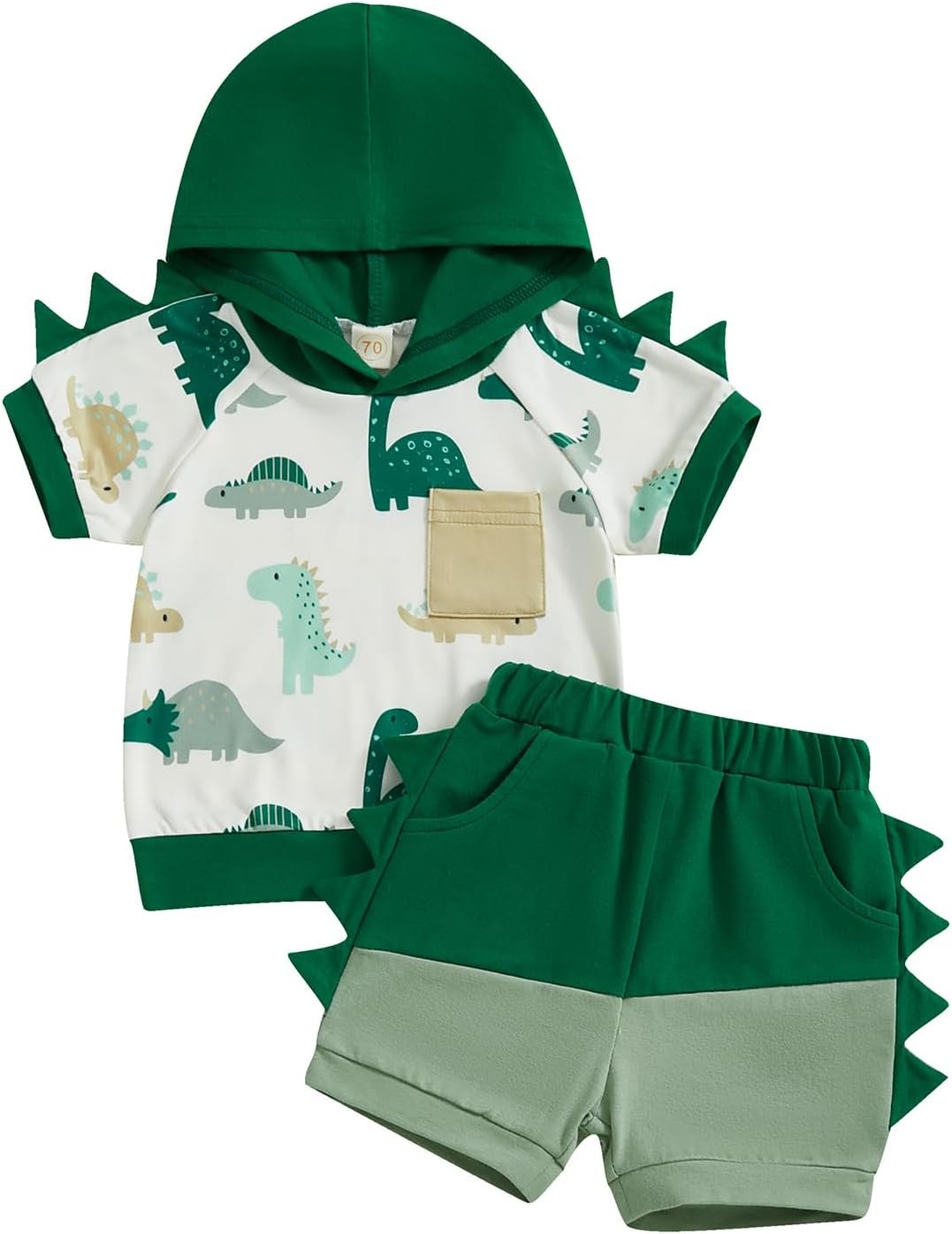 Toddler Baby Boy Hooded Dinosaur Summer Outfit Funny T-Shirt Shorts Set Infant Dinosaur Clothes 6 12 18 Months 2T