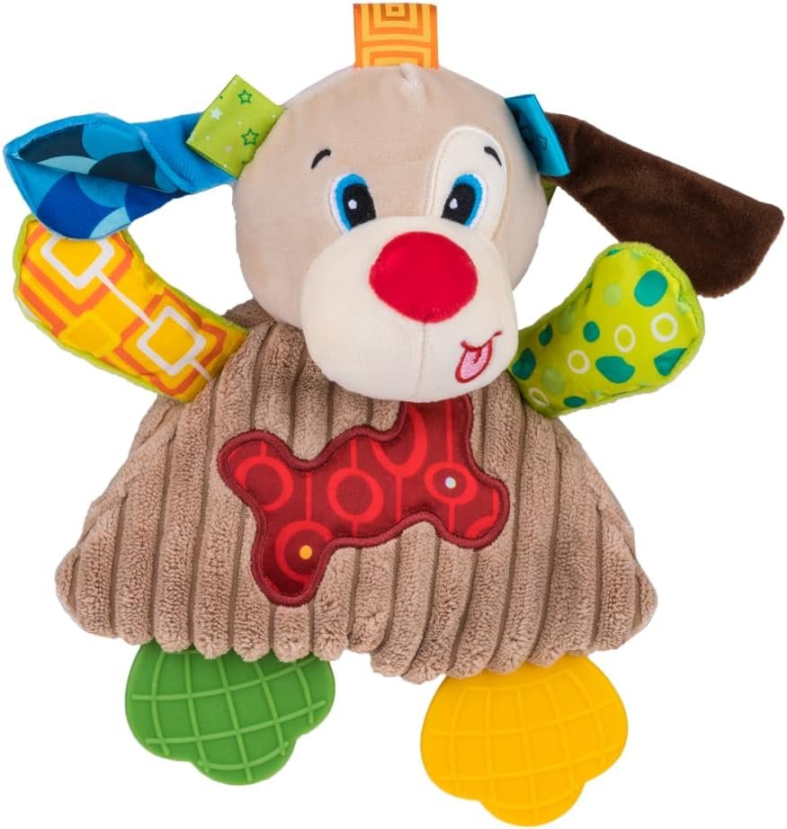 Balibazoo Crinkle Puppy Pedro Soft Plush Sensory Toy for Babies 0-18M | Crinkle Sounds, BPA-Free Silicone Teether Legs & Textured Tags | Developmental Activity Toy for Newborns & Infants | Gift