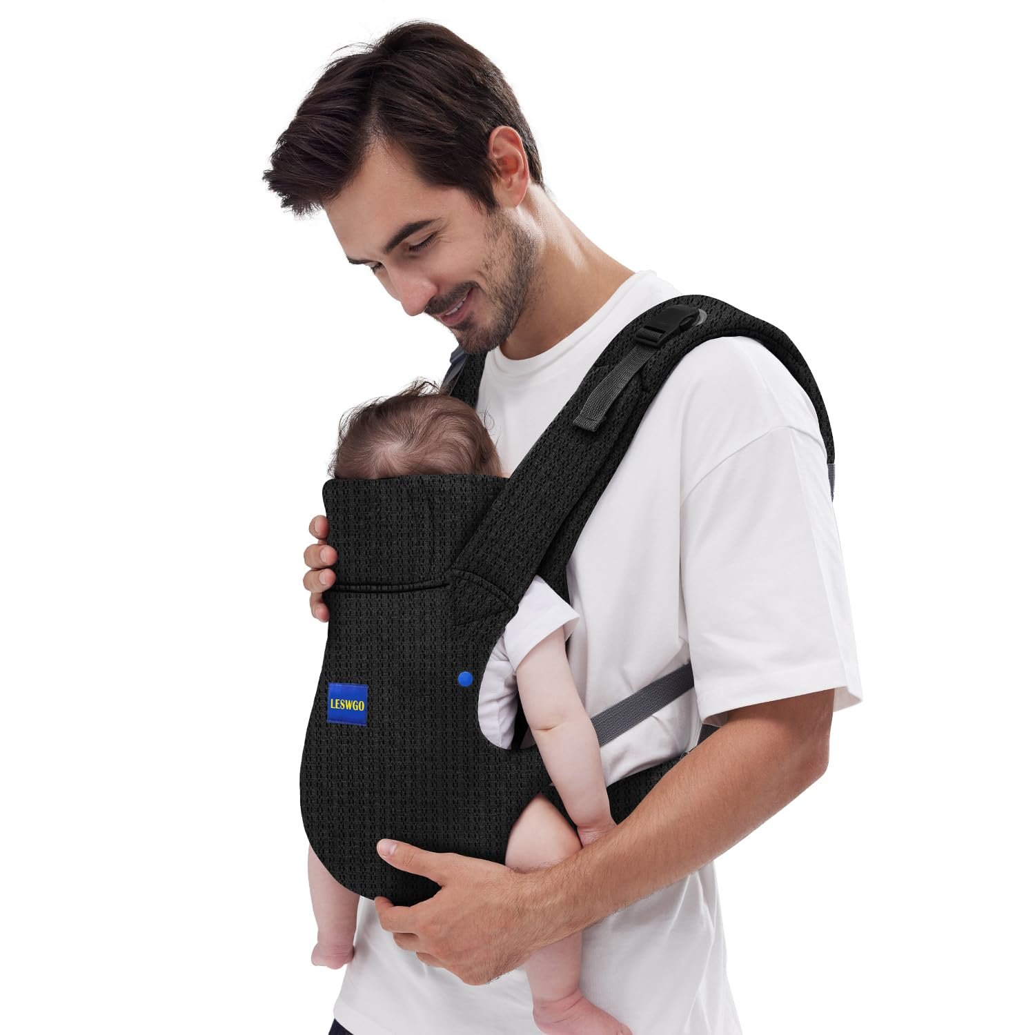 YEMKEZO Baby Carrier Newborn to Toddler,Newborn Carrier with Head Support, Cozy Baby Holder Carrier for Dad Mens (Summer Black)