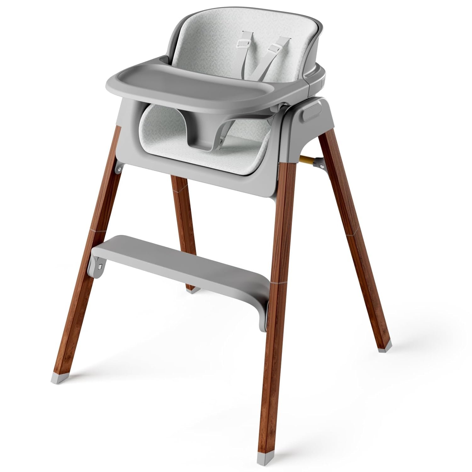 Fodoss Baby High Chair, Foldable Convertible, 5-Point Harness, Easy Clean Wood-Printed Metal Frame with Removable Tray, for Family (Gray & Walnut Wood-Printed Metal)