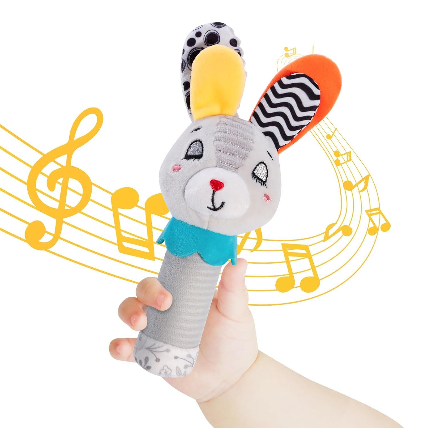 Baby Rattle for Newborns 0-6 Months – Soft Plush Handheld Sensory Toy with Crinkle Sound, Cute Bunny Shaped Grasping Rattle for Infants, Motor Skill Development, Baby Gift (Grey)