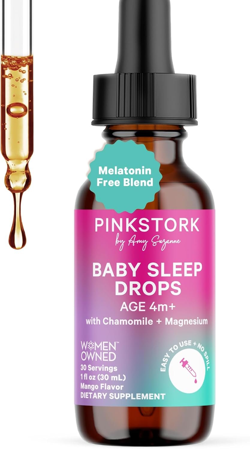 Pink Stork Baby Sleep Drops, Naturally Support Sleep Without Melatonin for Infants, Toddlers, and Kids, Chamomile and Magnesium, Baby Essentials for Bedtime, 1 oz, 30 Servings