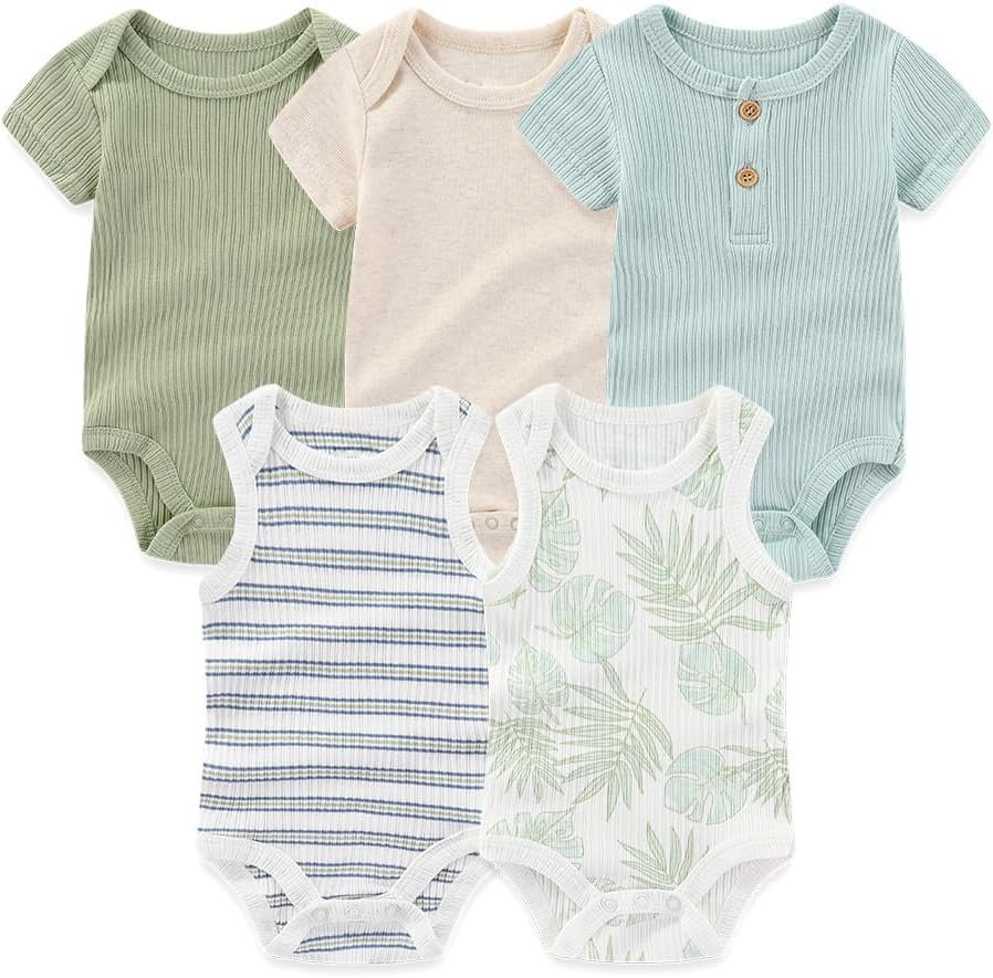 Kiddiezoom Newborn Baby Bodysuit Short-Sleeve Rompar Clothing Set 5-Piece