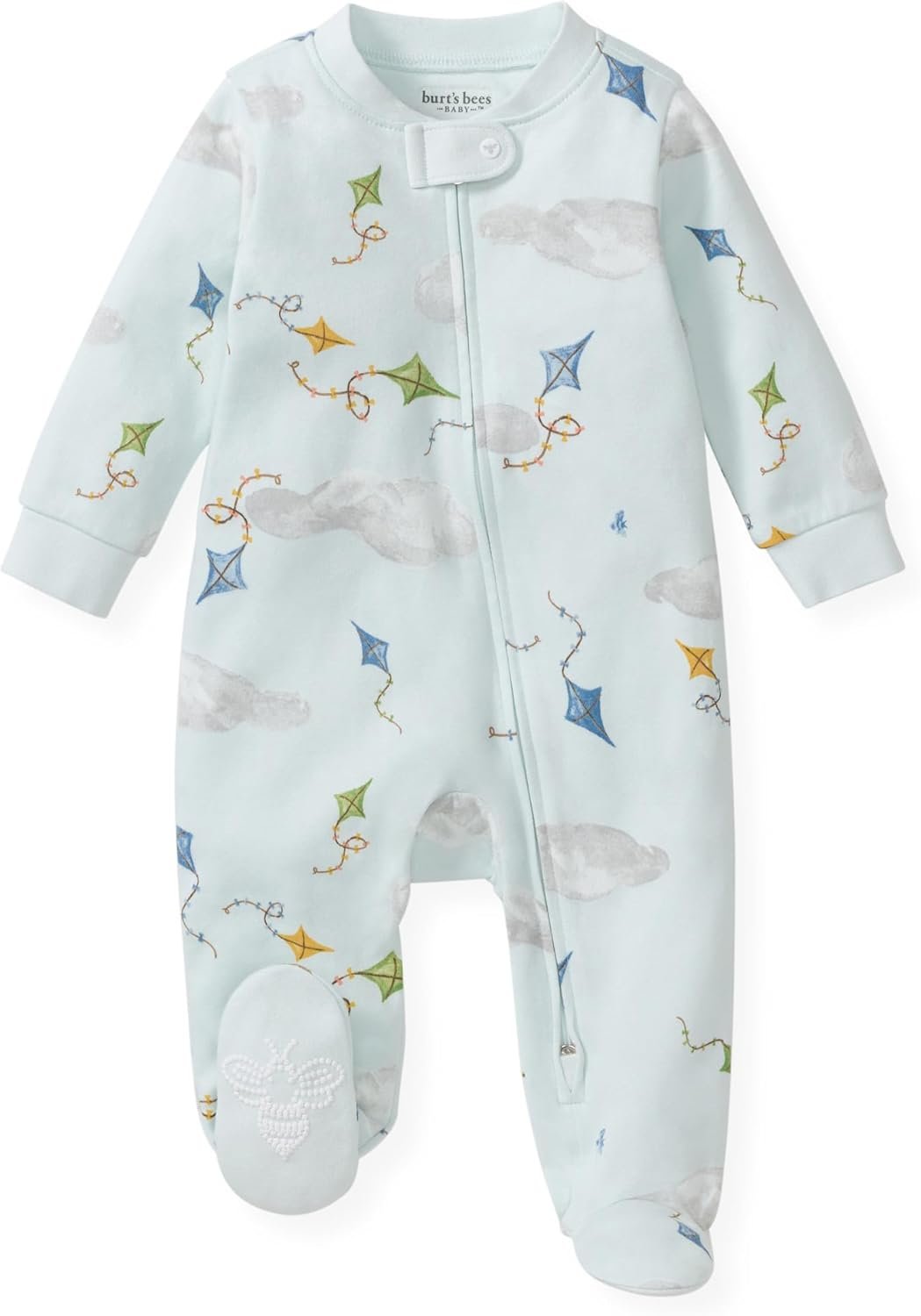 Burt’s Bees Baby Boys Sleep and Play Pajamas, 100% Organic Cotton, One-piece PJs, Diagonal Zip Up Loose Fit Footie