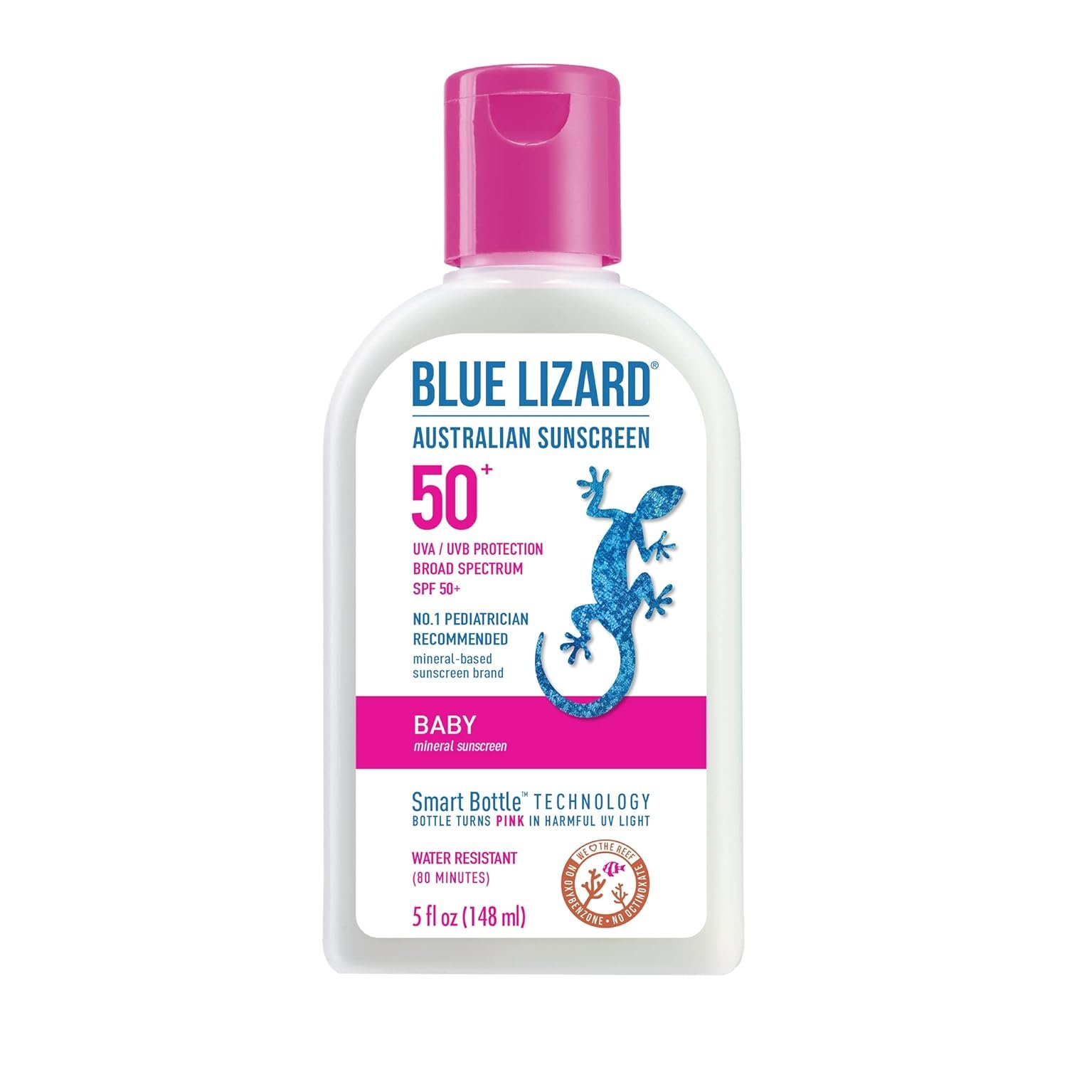 Blue Lizard Baby Mineral Sunscreen with Zinc Oxide, Water Resistant, UVA/UVB Protection with Smart Technology – Fragrance Free, Unscented, SPF 50-5 Fl Oz – Bottle