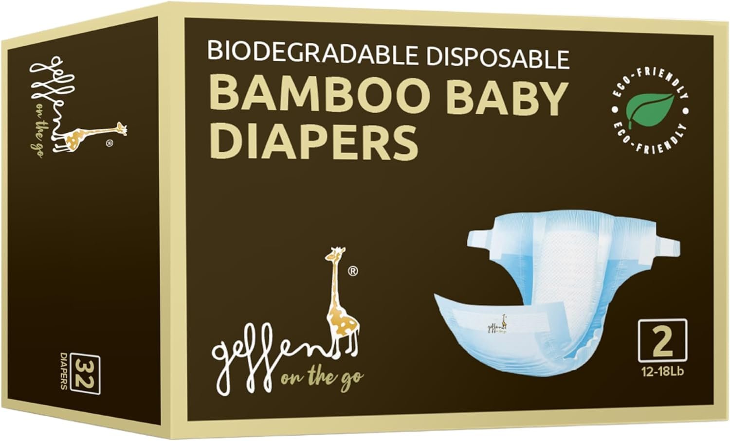 Geffen Baby – Biodegradable Bamboo Baby Diapers, Size 2, 32-Pack | Naturally Hypoallergenic, Super Absorbent & Eco-Friendly | Ideal for Sensitive Skin | Made from Bamboo Viscose Fiber