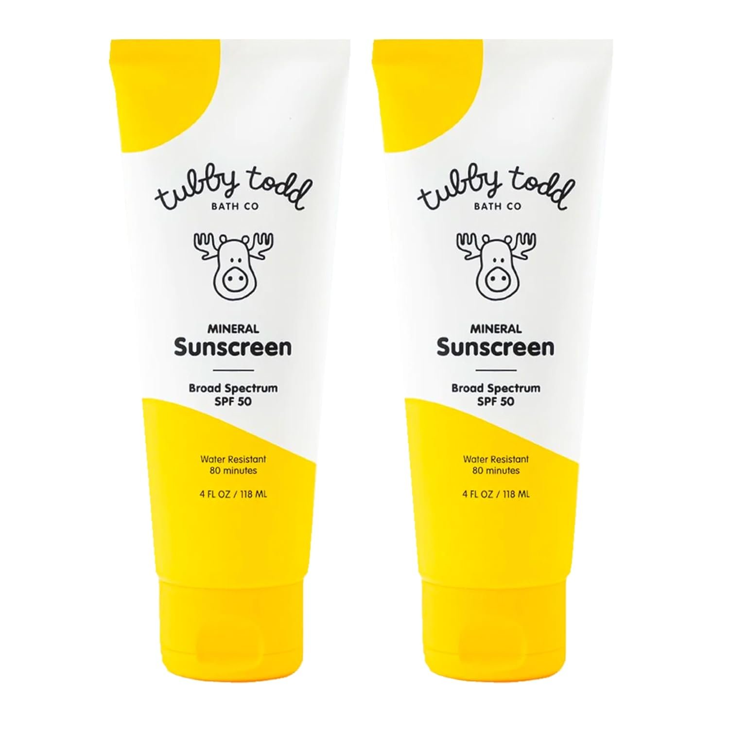 TUBBY TODD Mineral Sunscreen SPF 50 – Broad Spectrum Sunscreen Lotion for Kids – Water-Resistant for 80 Minutes – Safe for Sensitive Skin – Non-Greasy Feel – 2 Pack, 4 Fl Oz