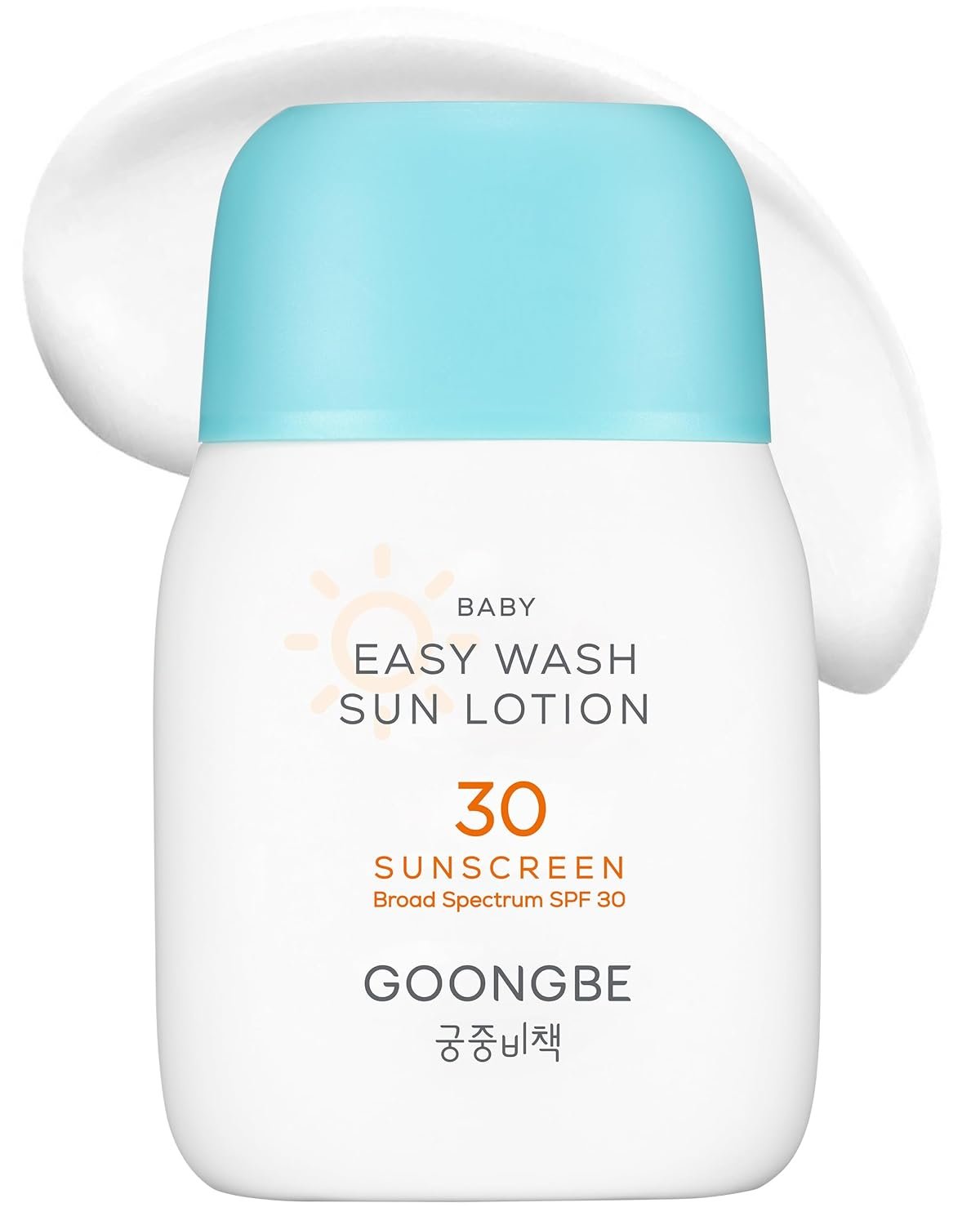 GOONGBE Baby Easy Wash Sun Lotion SPF 30 – Korean Moisturizing Zinc Oxide Mineral Sunscreen for Babies and Kids – Washes Off Easily – Vegan, Reef-Safe, Allergen-Free, 2.11 fl.oz.