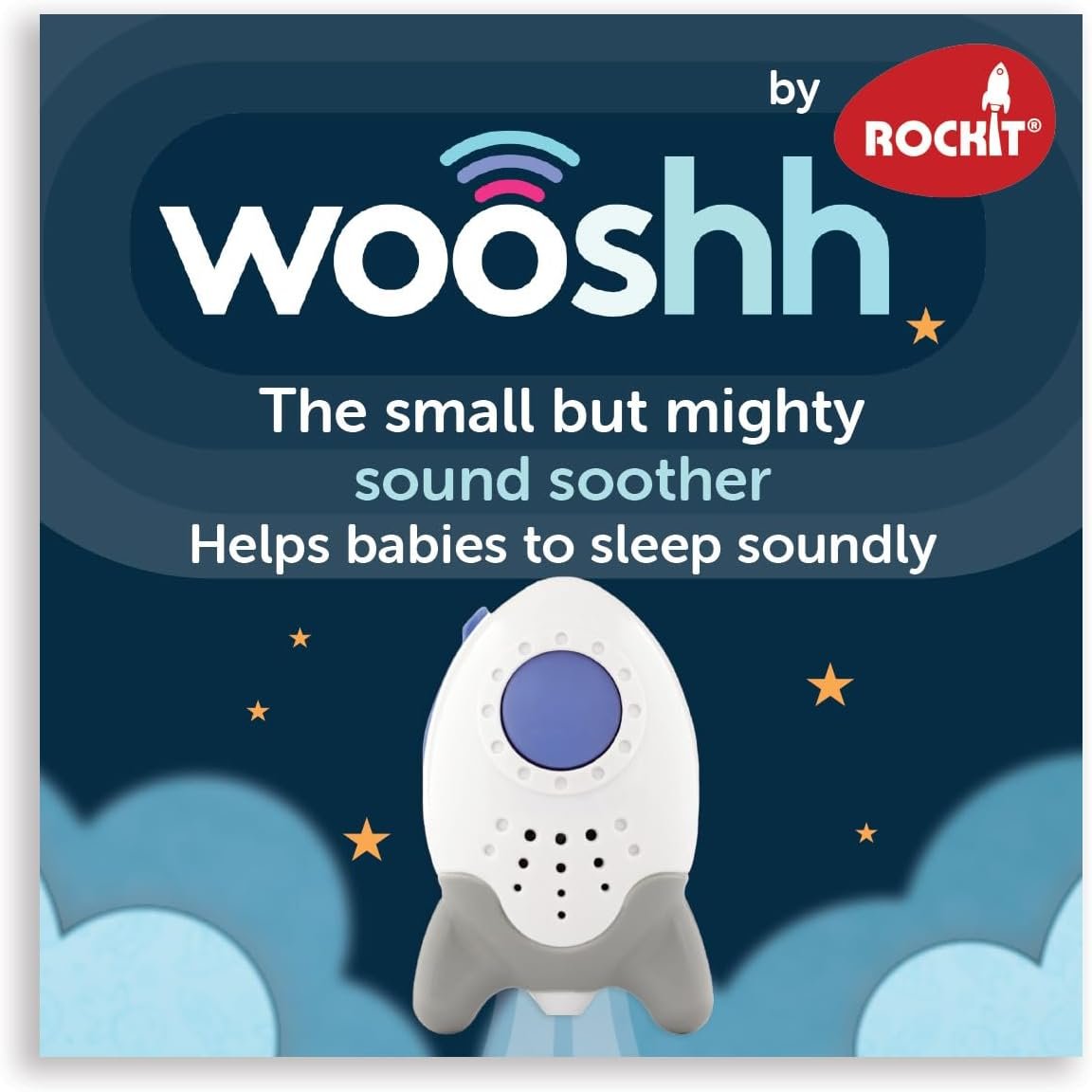 Wooshh by Rockit. Portable Rechargeable Baby Sleep-aid Sound Machine 8 Calming Sounds 4 Volume Levels- All Night Mode- White Noise for Adults, Kids & Baby