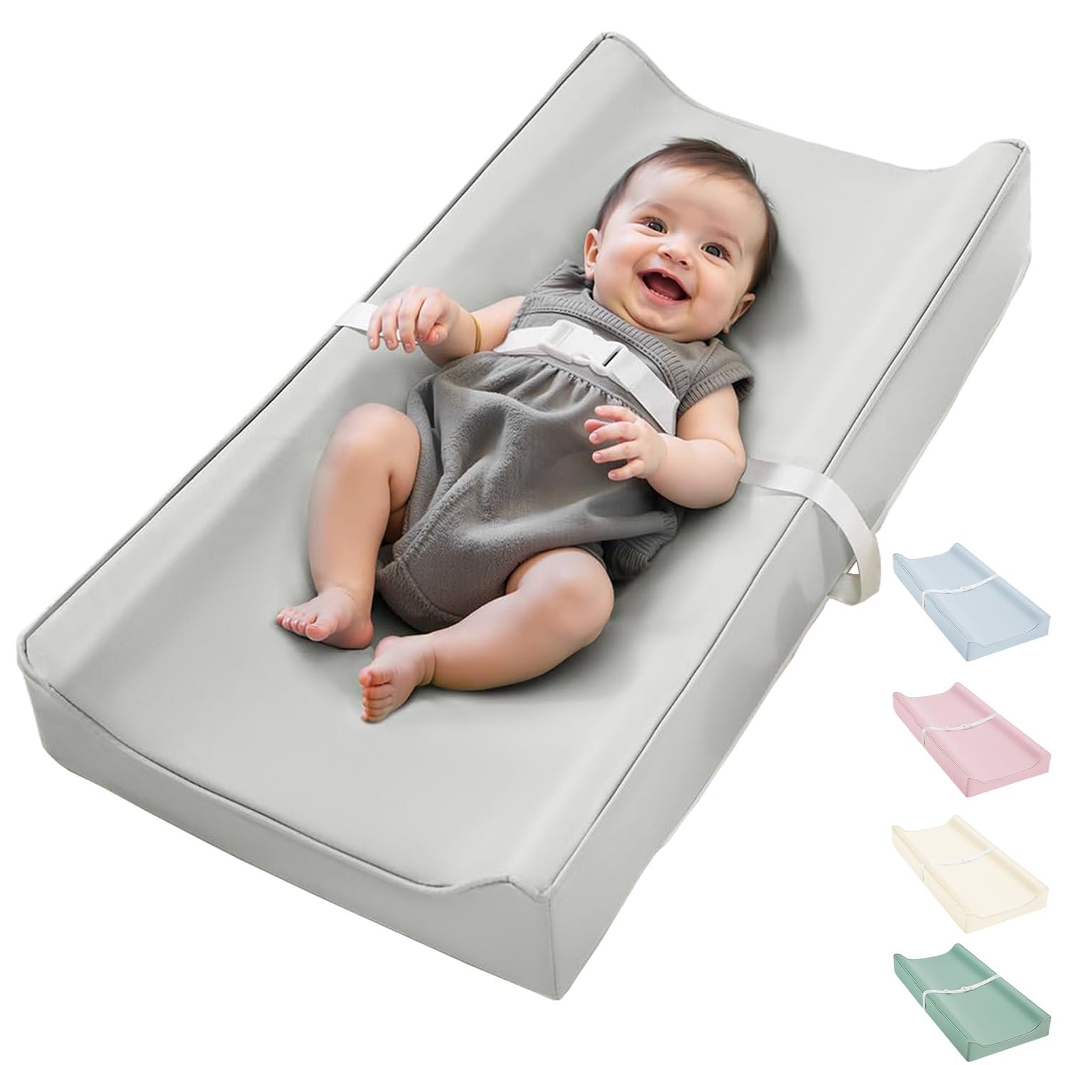 Vegan Leather Waterproof Baby Changing Pad – Wipeable, Extra Thick & Portable & Non-Slip Diaper Mat for Dresser, Crib, Travel | Soft & Safe (Gray)