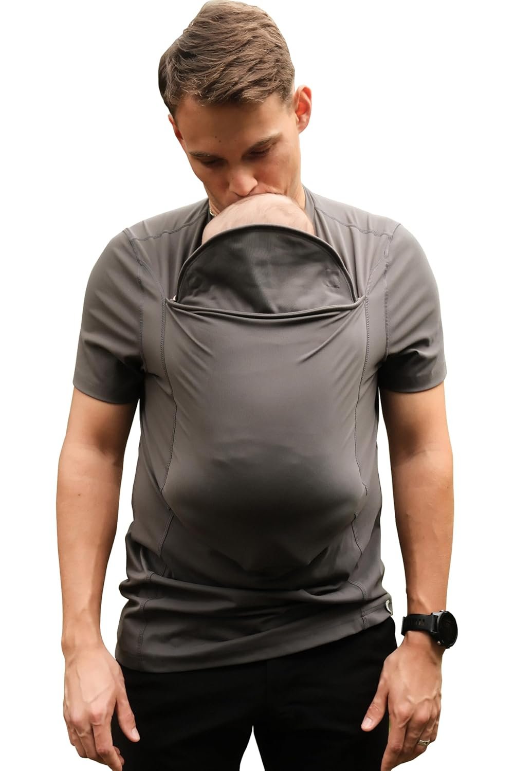 Lalabu The Dad Shirt | Hands-Free Baby Carrier for Dad with Kangaroo Pouch | Engineered for Bonding, Safety, & Comfort for Newborns Up to 15 Lbs. | CPSC Compliant – Simple Gray – Large
