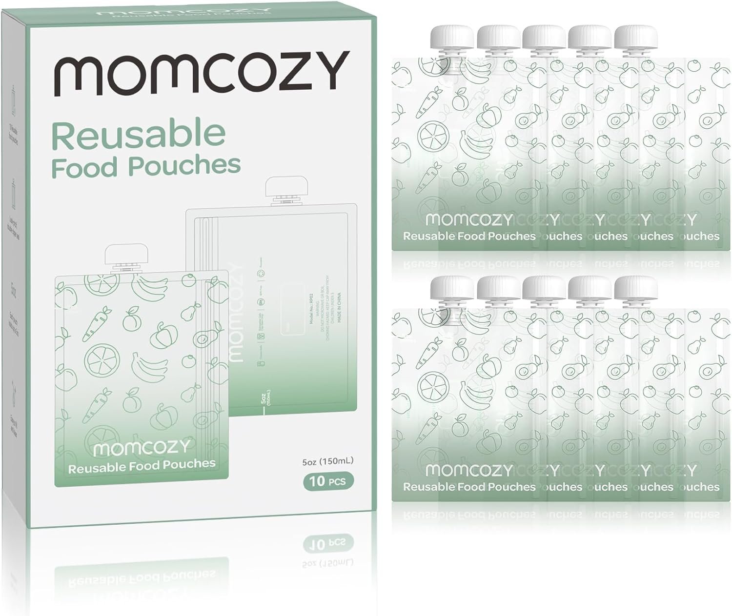 Momcozy Reusable Baby Food Pouches for Toddlers,BPA Free Plastic,Food Safe,Freezer Safe,Refillable for Applesauce Yogurt & Puree Squeeze Pouch,10 packs,5oz
