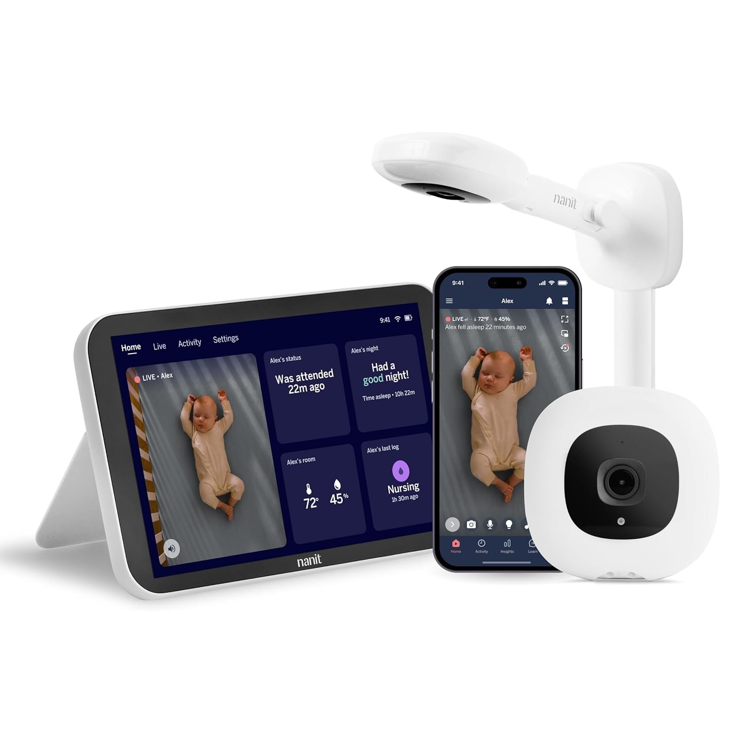 Nanit Smart Baby Monitor System with Wall Mount & 8″ Display Screen – Crystal-Clear Video, Real-Time Notifications, Sleep Insights – Baby Must Have for Parents