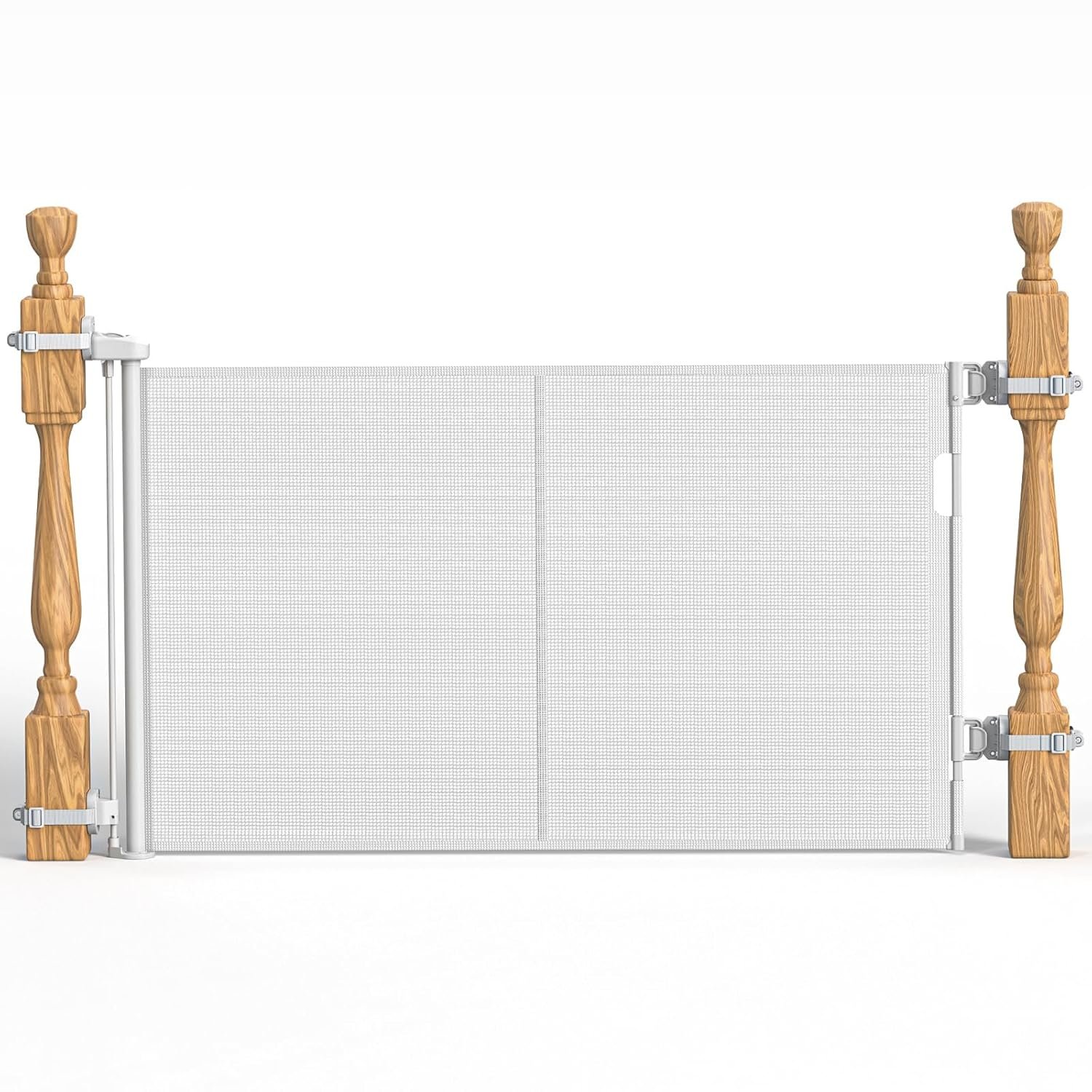 Upgraded Retractable Baby Gates for Stairs & Banister, Mesh Dog Gate Indoor, Extends to 55″ Wide 33″ Tall, Child Safety Gate for Stairway, Banister & Wall Mount (White)