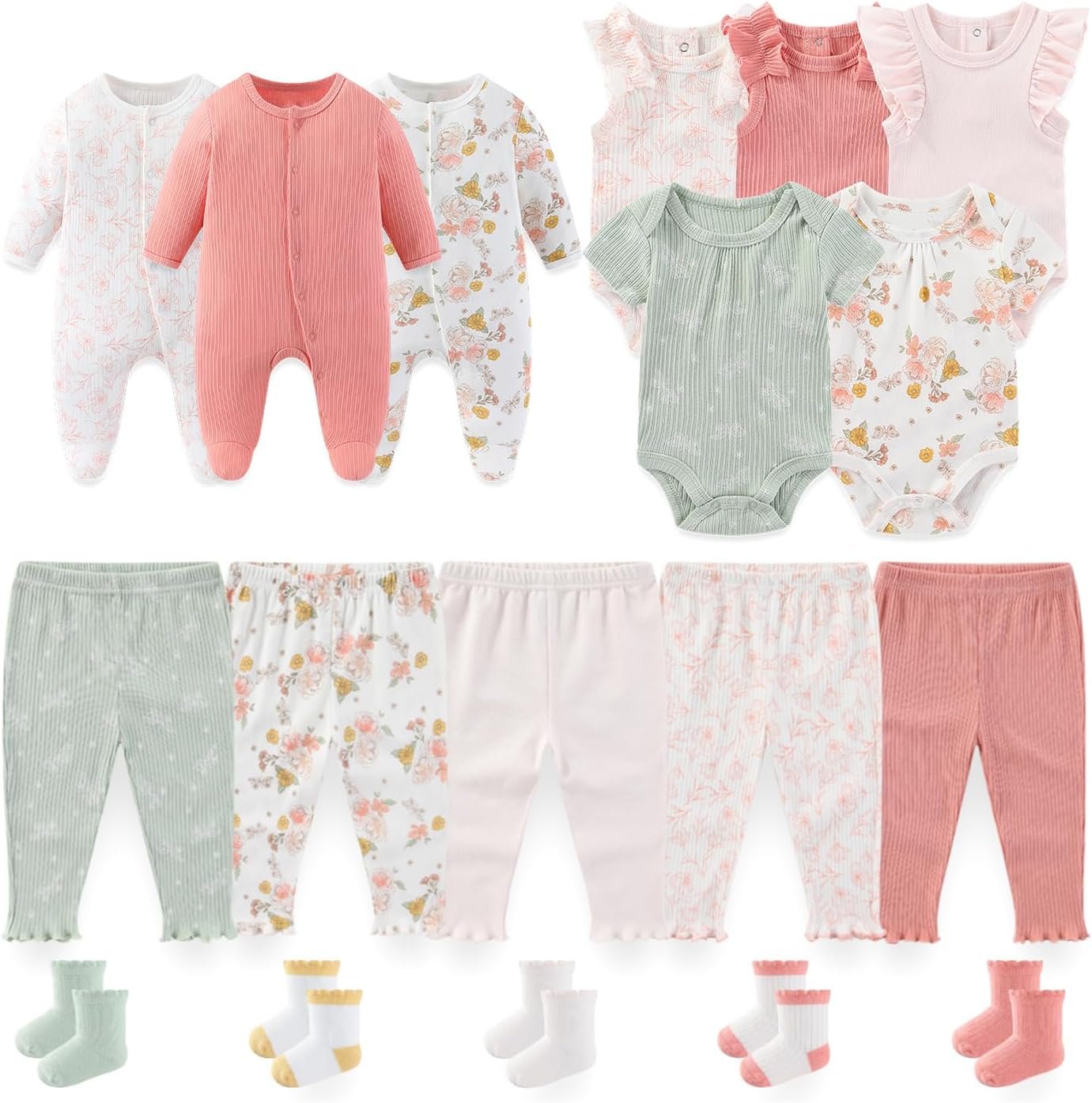 Baby Boy Girl Clothes Cotton Unisex Newborn Layette Gift Set and Accessories 18 Pack Baby Outfit 0-12Months