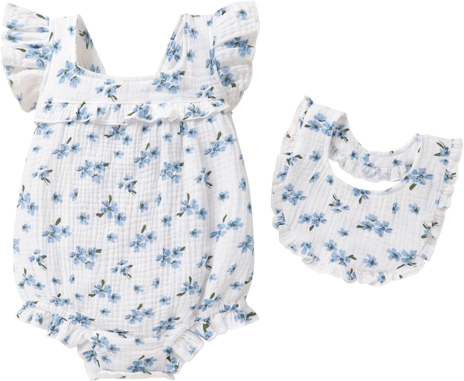 YOUNGER TREE Baby Girl Romper 100% Cotton Ruffle Sleeveless Summer Outfit with Accessory Soft Infant Clothes for Daily Wear