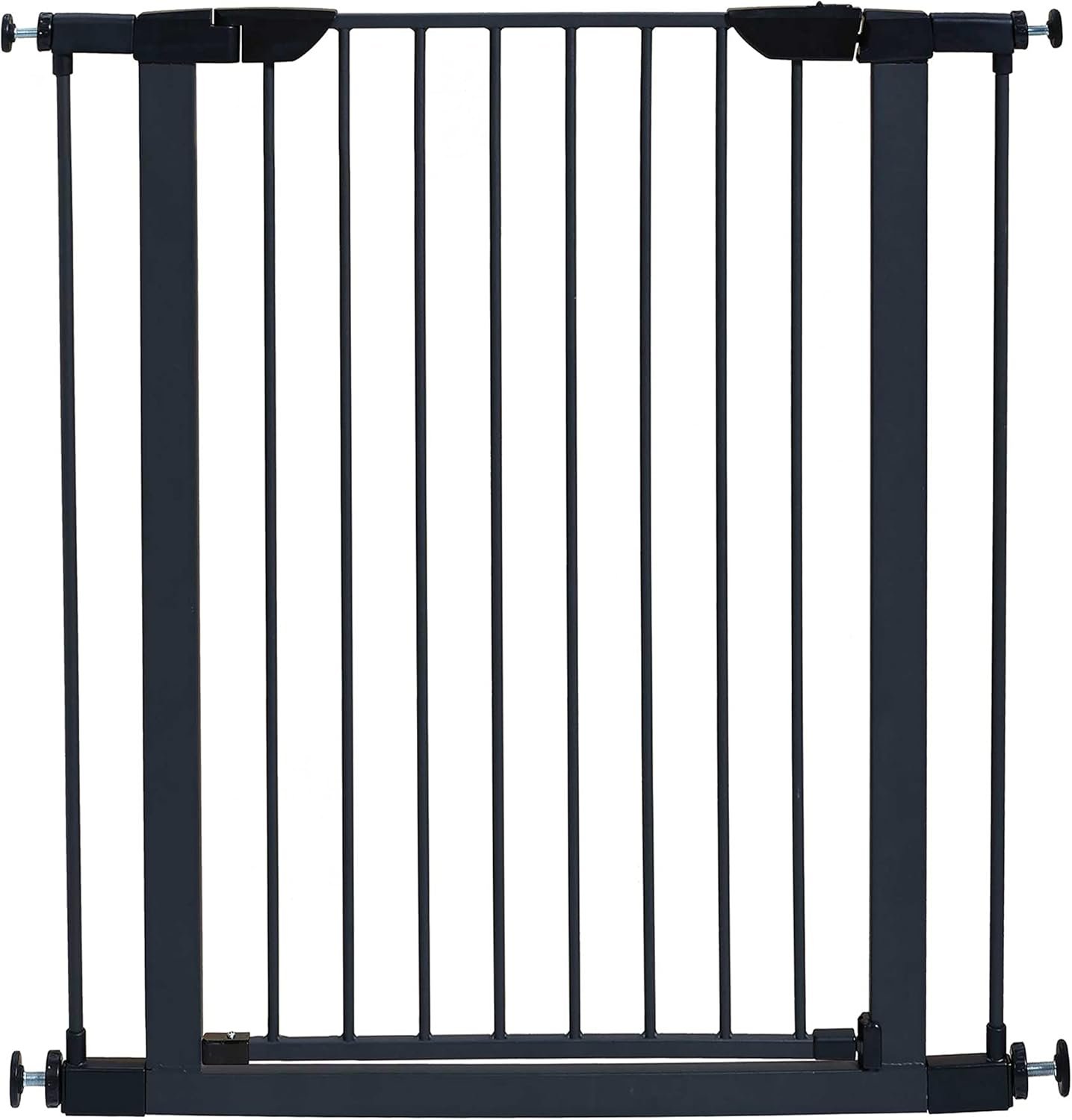 MidWest Homes for Pets 39-Inch High Walk-Thru Pressure Mounted Steel Dog Gate, Expands to 38 Inches Wide, Includes 3-inch Extensions, Textured Graphite