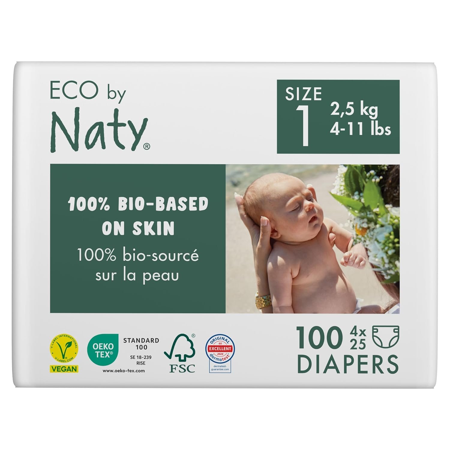 Eco by Naty Baby Diapers – Plant-Based Eco-Friendly Diapers, Great for Baby Sensitive Skin and Helps Prevent Leaking (Size 1, 100 Count)