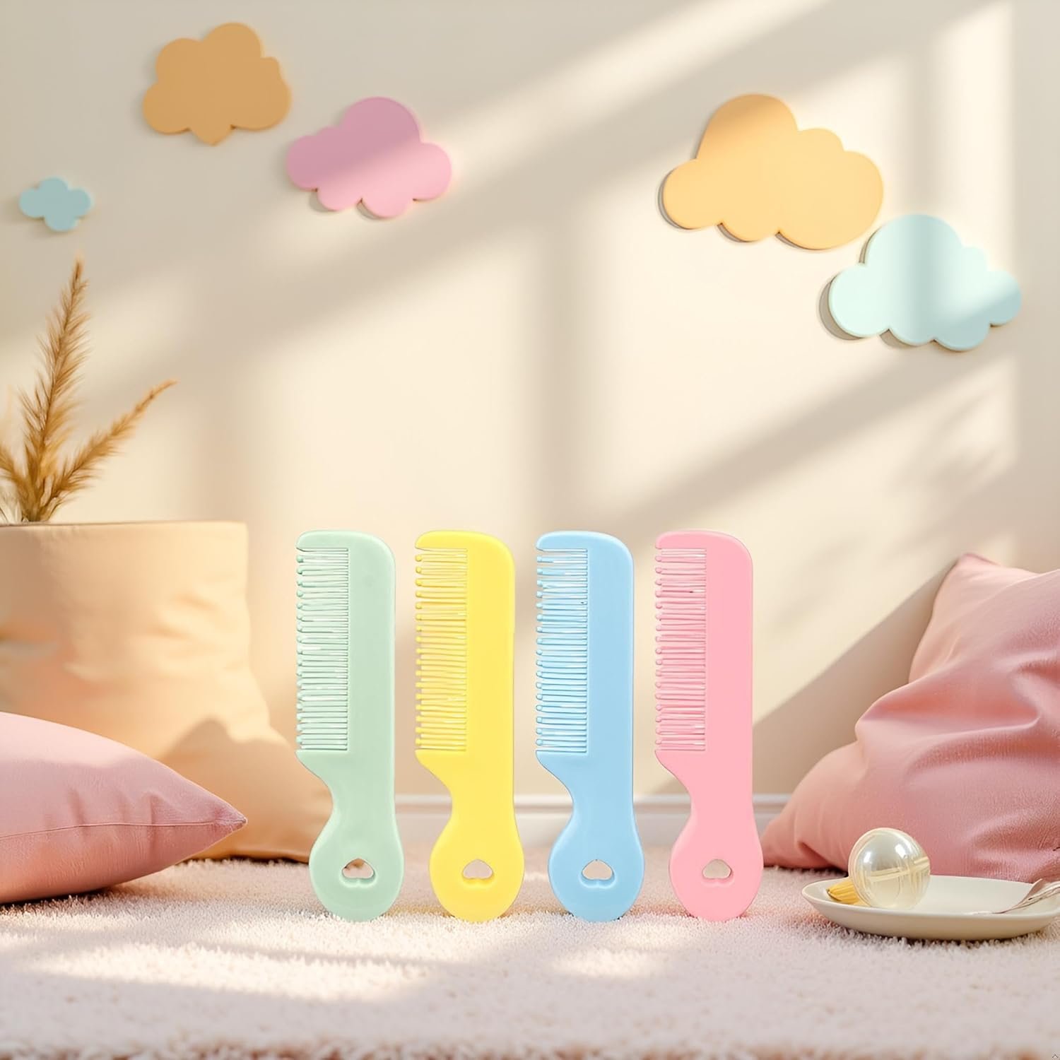1 Pack of 4 Round Colorful Tip Bristles Baby Cute Comb Baby Grooming for Sensitive Scalp Skin, for Nursery Newborn Infant Girl Boy Kids Comb Baby，Grooming and Healthcare Kits