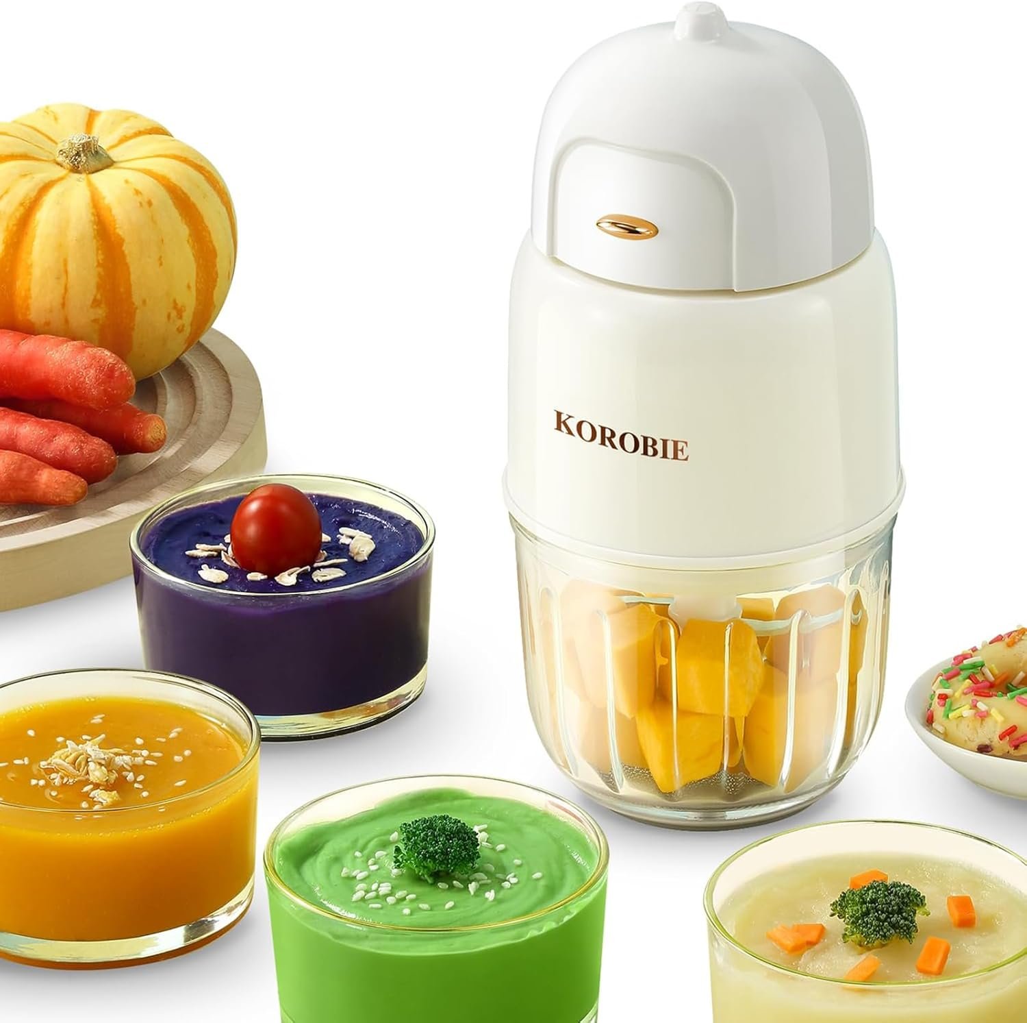 Baby Food Maker – Mini, White; Baby Food Processor for Fresh & Nutritious Meals; Blends Fruits, Veggies, Meats; Easy to Use & Clean; BPA-Free, Dishwasher Safe