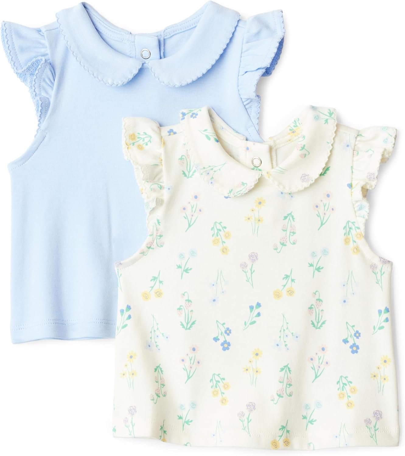 Amazon Essentials x Sofia Grainge Toddlers and Baby Girls’ Cotton Short Sleeve Blouses with Ruffles, Pack of 2