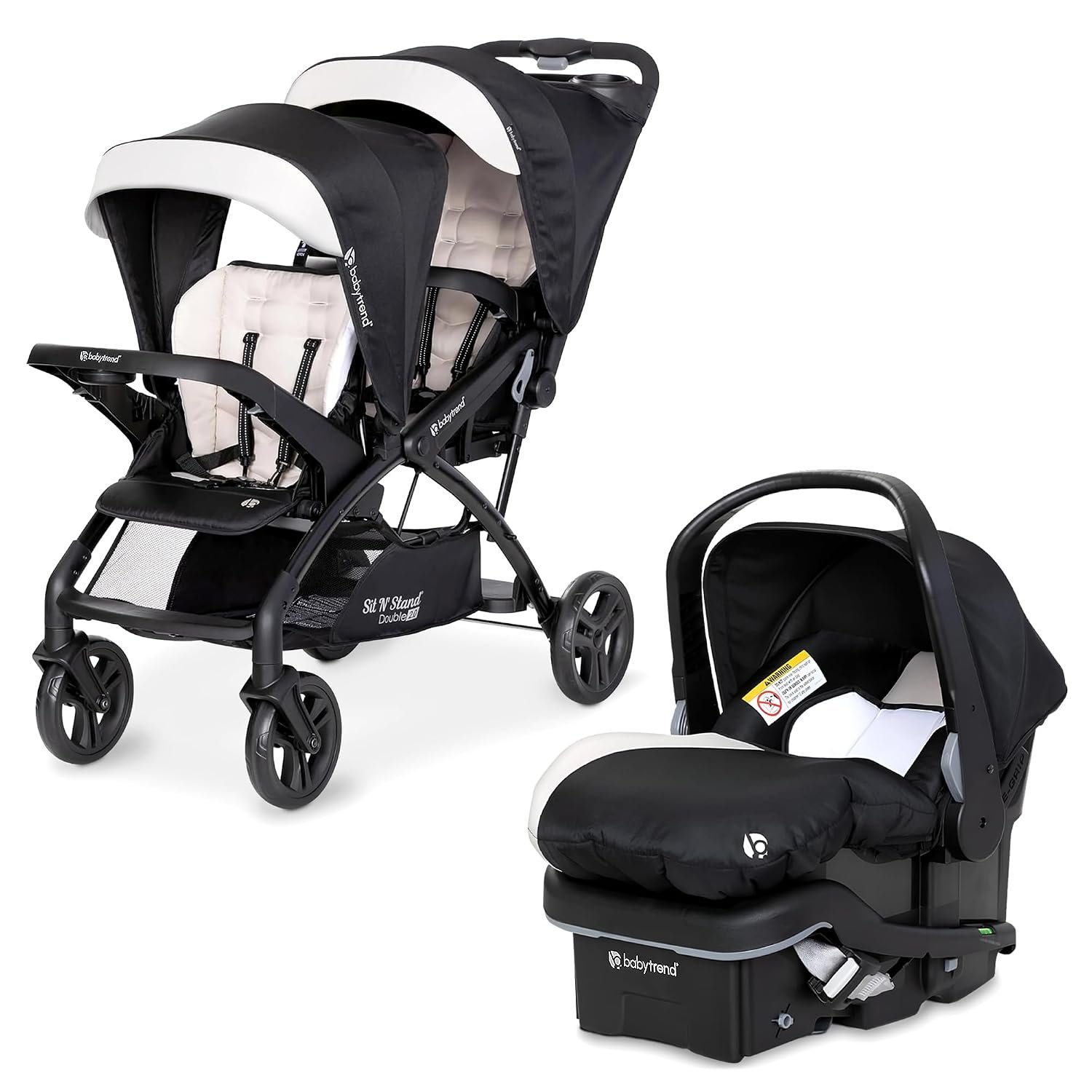 Baby Trend Sit N’ Stand Tandem Double Stroller 2.0 DLX and EZ-Lift Plus Car Seat Set with 5 Point Safety Harnesses and Cozy Cover, Modern Khaki