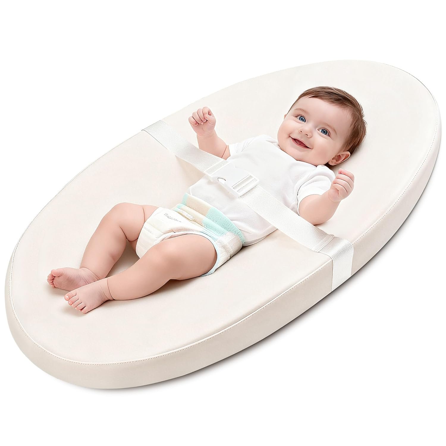 Baby Diaper Changing Pad, Wipeable Baby Changing Pad for Dresser, Contoured Waterproof Changing Pad with PU Cover, Non-Slip Safety Belt & Bottom, Portable, Lightweight