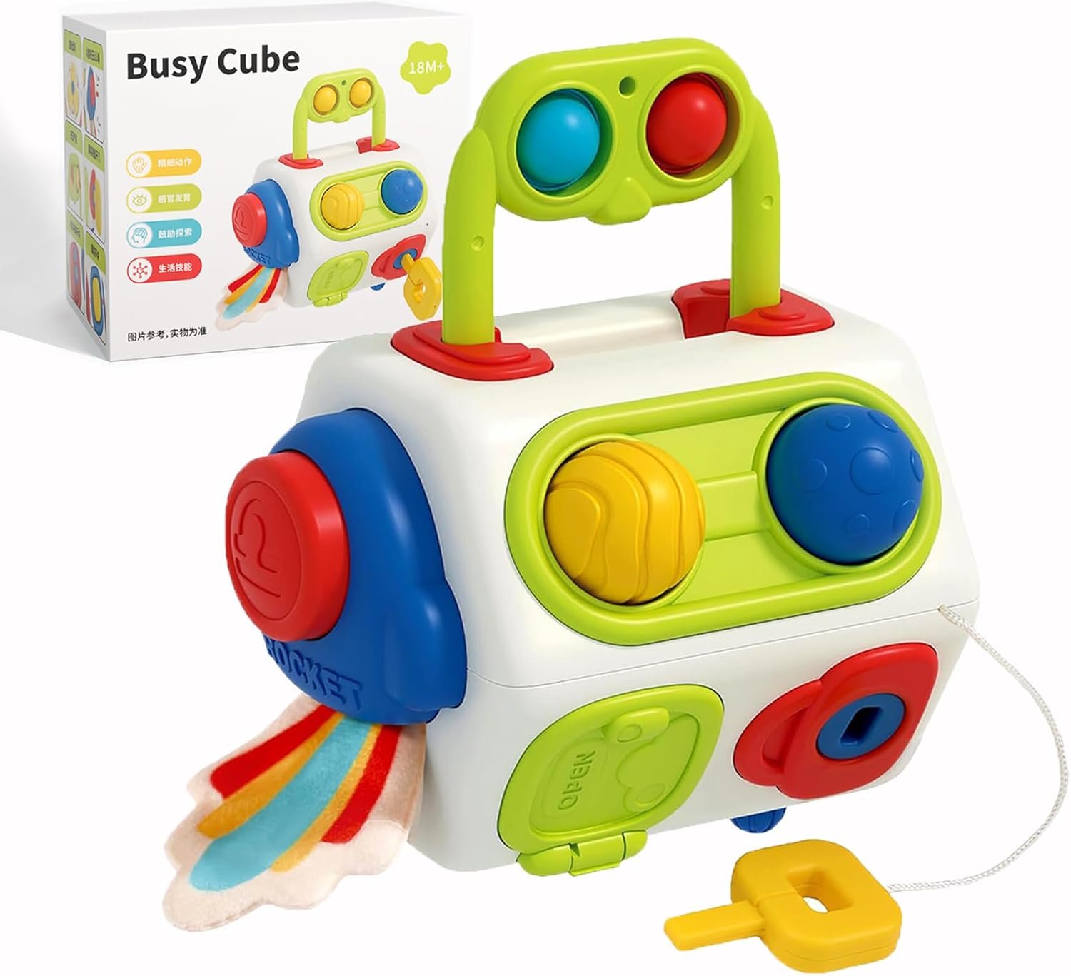 Busy Cube for Toddlers 1 Years Old, Montessori Toys for 1 Year Old – Ideal Gifts for 1 Year Old Boys Girls – Airplane Plane Car Travel Toys for 6 to 18 Months Toddlers Educational Learning Toys