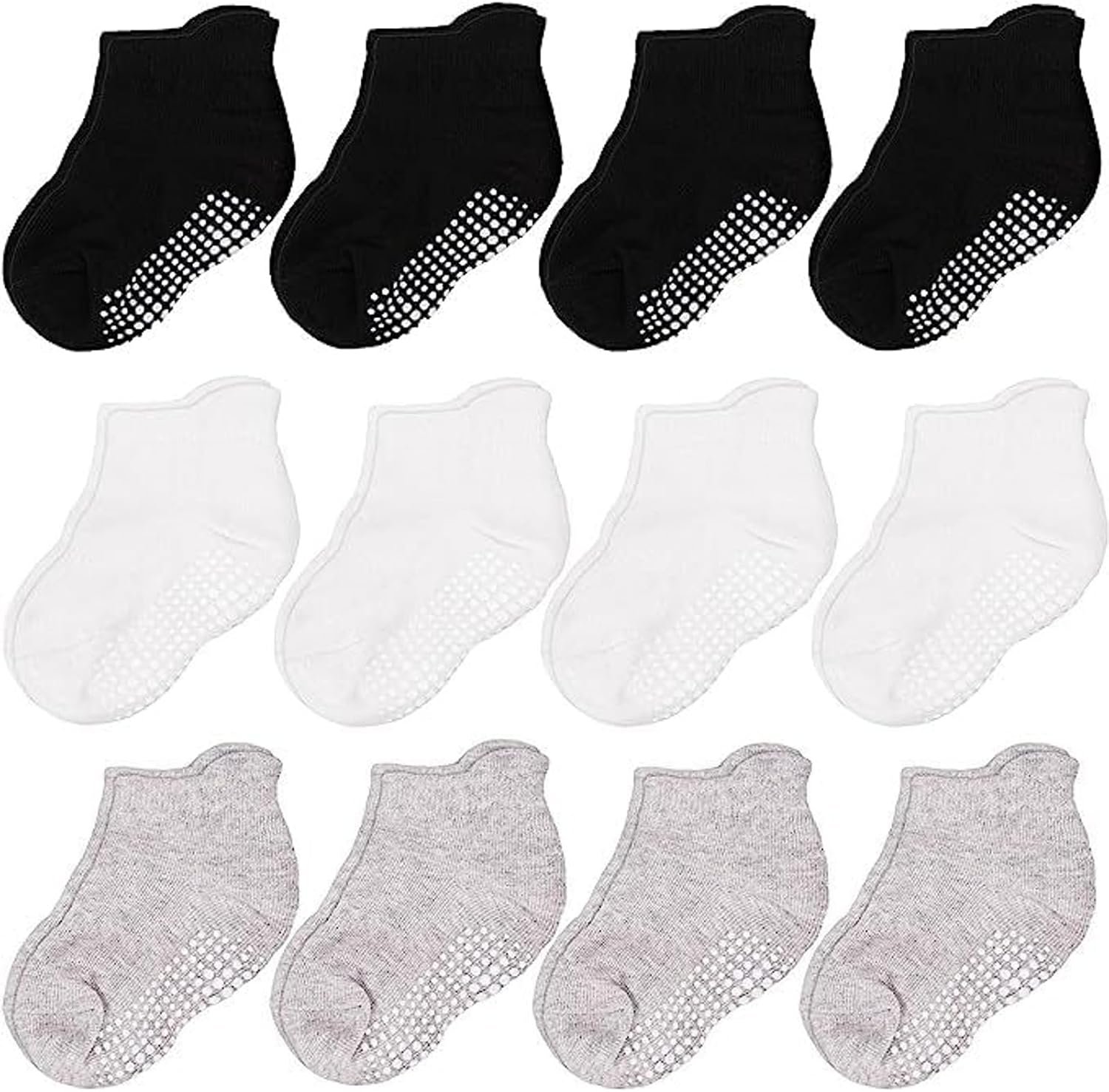 CozyWay Baby & Toddler Socks with Grippers Non Slip Ankle Grip Socks For Boys and Girls – Comfy Soft Cotton – 12 Pack