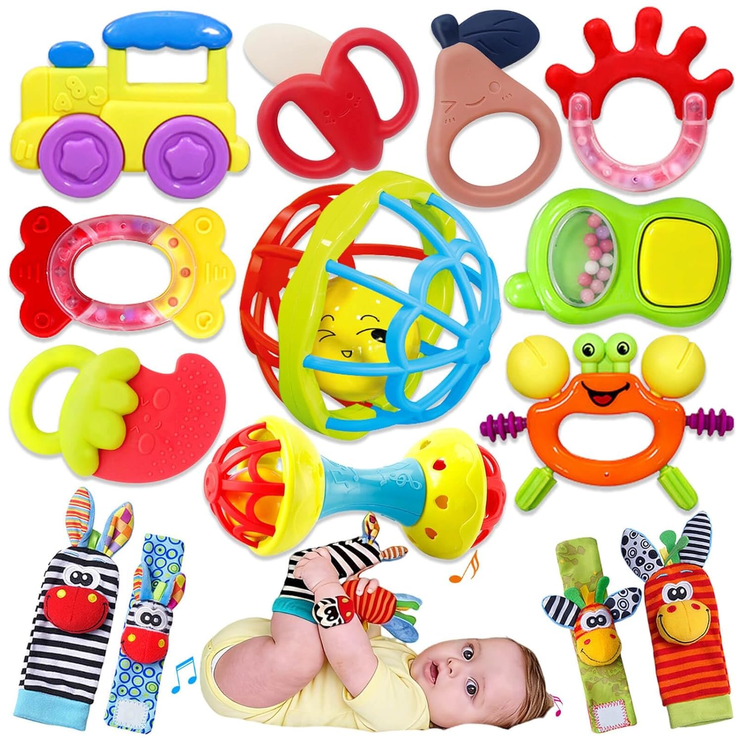 Baby Toys 0-6 Months – Baby Rattles Teething Toys 3-6 Month Infant Toys 6-12 Months Teether Toy 3 4 5 6 Month Old Newborn Essentials Must Haves Wrist Socks Toddler Stocking Stuffers Christmas Gifts
