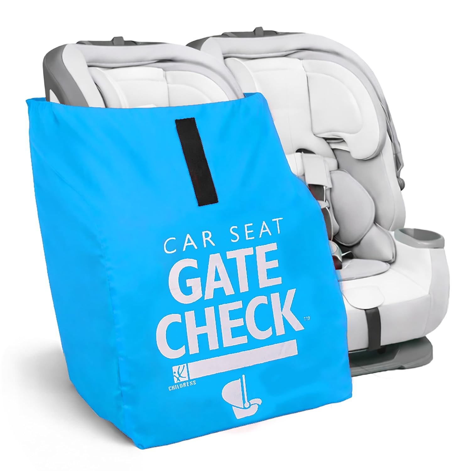 J.L. Childress Gate Check Travel Bag for Car Seats – Car Seat Travel Bag for Airplane, Includes AIRTAG Holder, Fits All Baby Carriers, Infant Carriers & Child Booster Seats – Neon Blue