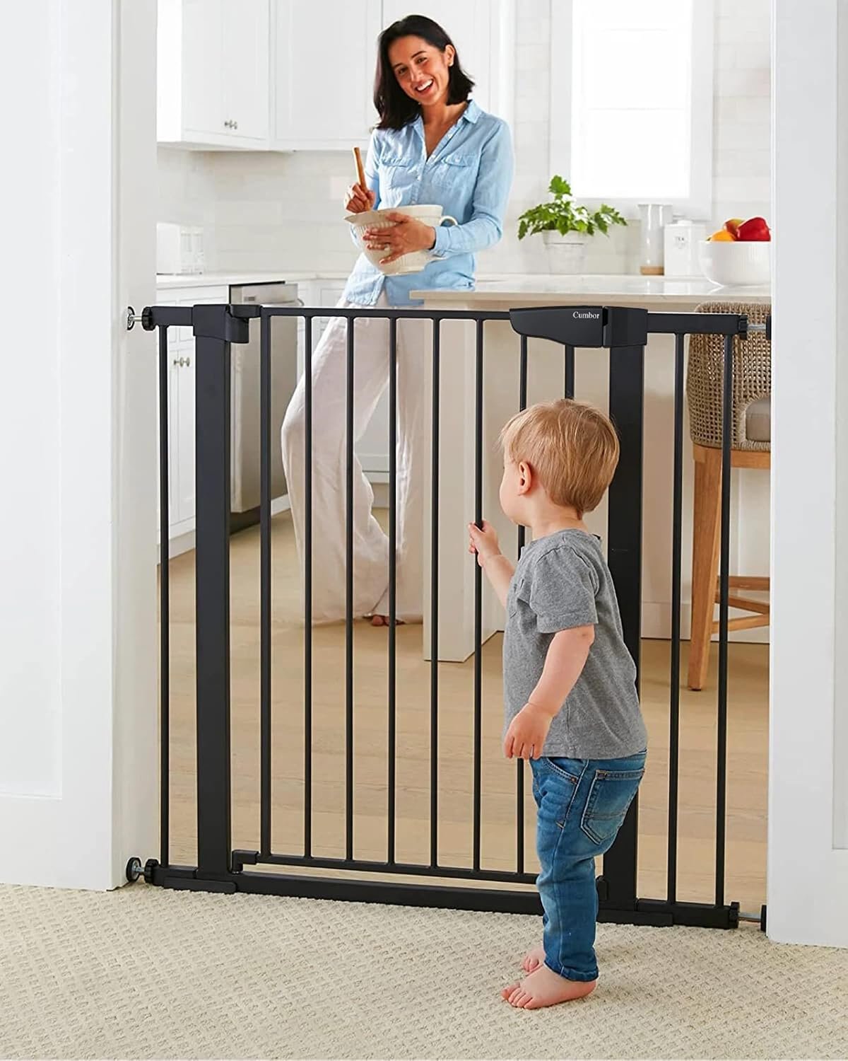 Cumbor 36″ Extra Tall Baby Gate for Stairs, 29.7-40.6″ Wide Dog Gate for Doorways, Pressure Mounted Auto-Close Pets Gates for Dogs Indoor, Durable Safety Child Gate, Mom’s Choice Awards Winner, Black