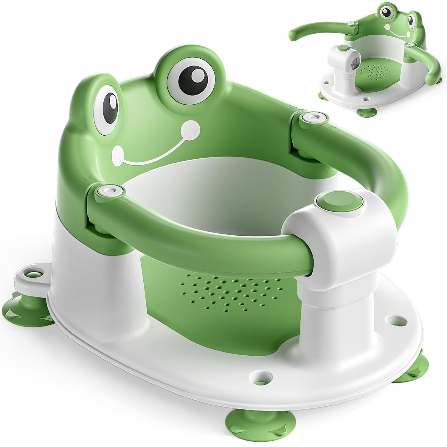 Baby Bath Seat for Babies 6 Months & Up – Toddler Bath Seats for Baby Sitting Up with 4 Suction Cups & Soft Cushion, Non-Slip Infants Shower Bathtub Chair for Newborn Boys Girls, Green