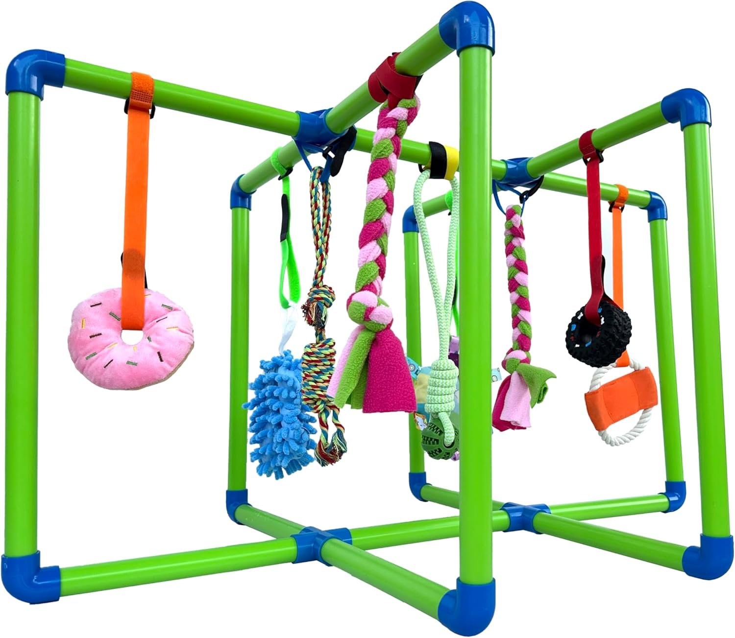 Puppy Play Gym – PVC Frame with 9 Hanging Toys for Small Dogs to Keep Them Busy, Dog Jungle Gym Center for Entertainment, Teething & Mental Stimulation