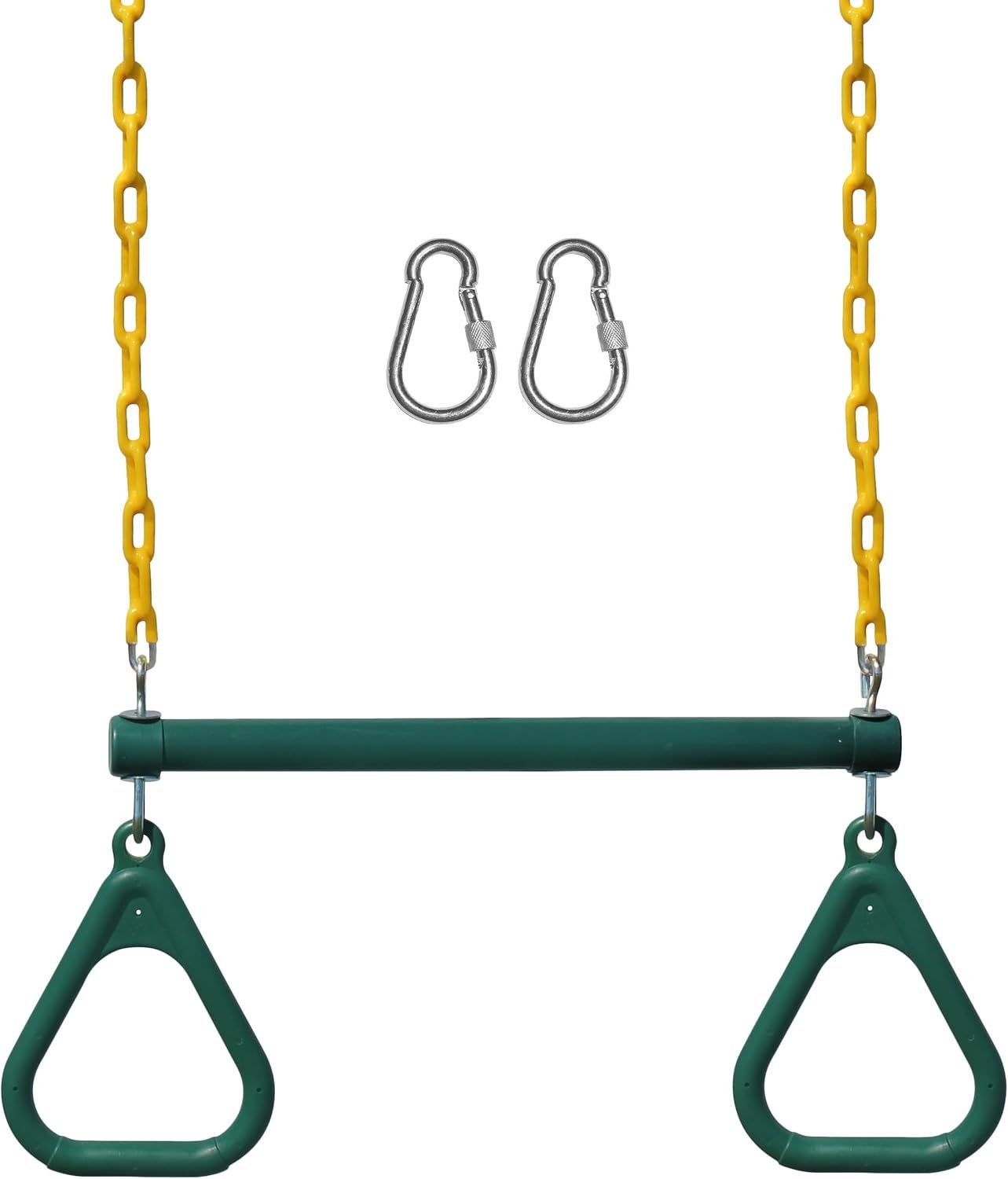 Jungle Gym Kingdom Swing Sets for Backyard, Monkey Bars & Swingset Accessories – Set Includes 18″ Trapeze Swing Bar & 48″ Heavy Duty Chain with Locking Carabiners – Outdoor Play Equipment (Green)