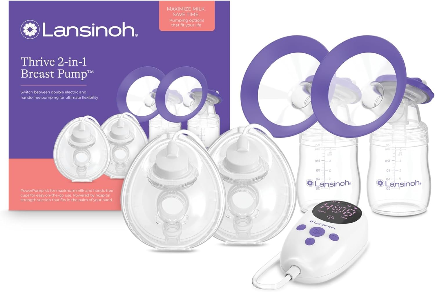 Lansinoh Thrive 2-in-1 Breast Pump – The Freedom of a Wearable Plus The Power of a Hospital-Strength Pump—All in one Sleek, Portable Design (Model P3)