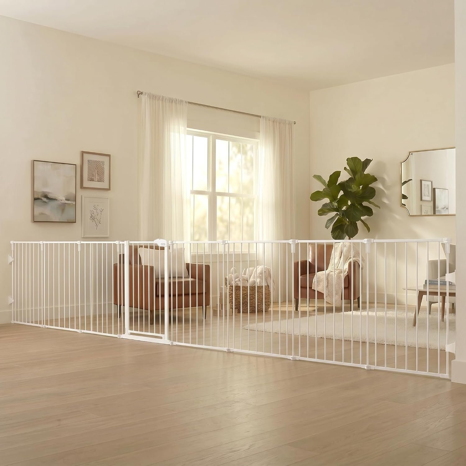 Regalo Safety 192″ Super Wide Baby Gate & Play Yard, 2-in-1 Convertible Extra Wide Safety Barrier, Hardware Mounted for Toddlers & Pets, Tested & Safe for 30 Years, American Designed & Owned, White