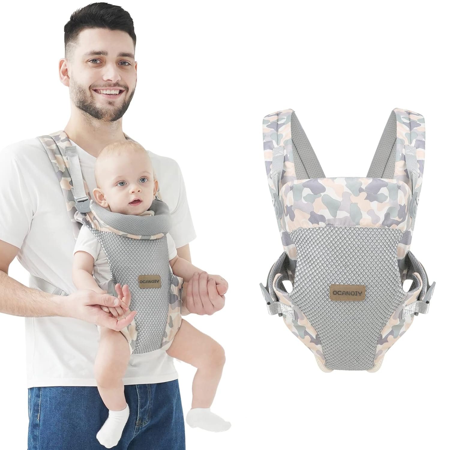 Baby Wraps Carrier, Ergonomic Baby Carrier Newborn to Toddler, Cozy Baby Front and Back Carrier for 7-45lbs (Camouflage)
