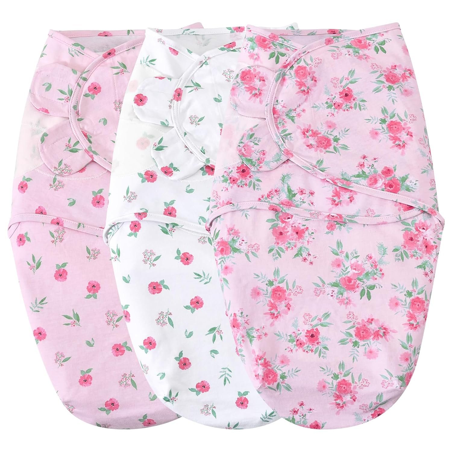david’s kids 100% Cotton 3 Pack Baby Swaddle Wrap for 0-3 Months, Soft Breathable Swaddle Blanket for Newborn Infant, Adjustable Baby Wrap Sleep Sacks for Girls, Newborn Essentials, Floral