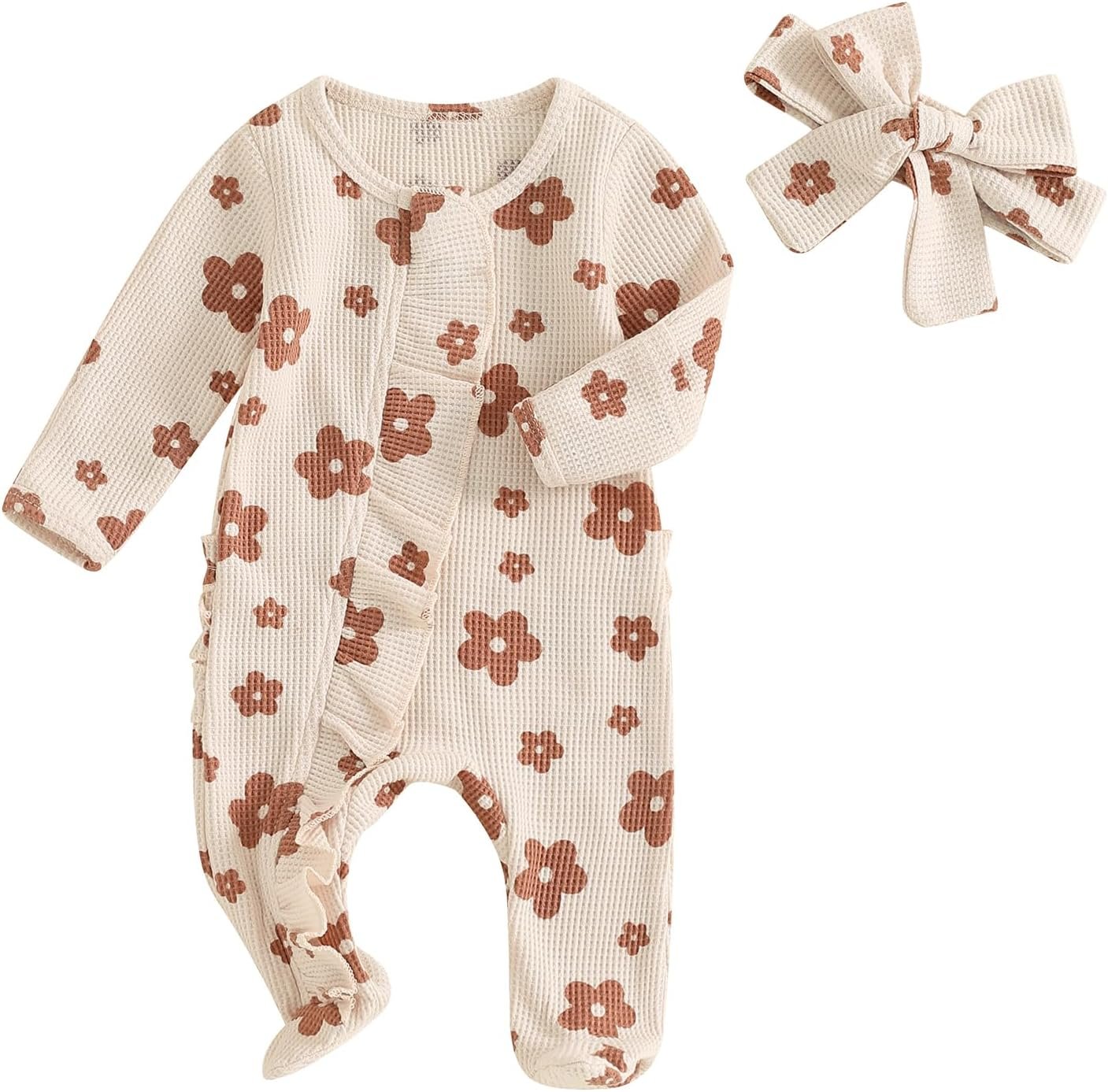Ayalinggo Newborn Baby Girl Fall Winter Outfits Clothes Knit Jumpsuit Ruffle Romper Newborn Coming Home Outfit for Baby Girl | Newborn Baby Girl Outfits, Fall Winter Clothes, Knit Onesie Ruffle Romper, Long Sleeve Jumpsuit, Shower Gift