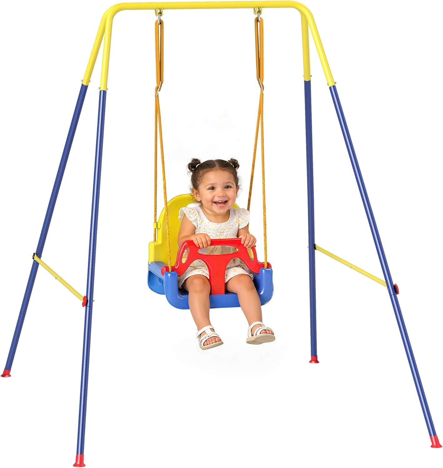 Qaba 3 in 1 Toddler Swing Set, Folding Child Swing Set for Kids with Seat Belt, Adjustable Seat for Garden Patio Outdoor Indoor for Children Gift, Blue