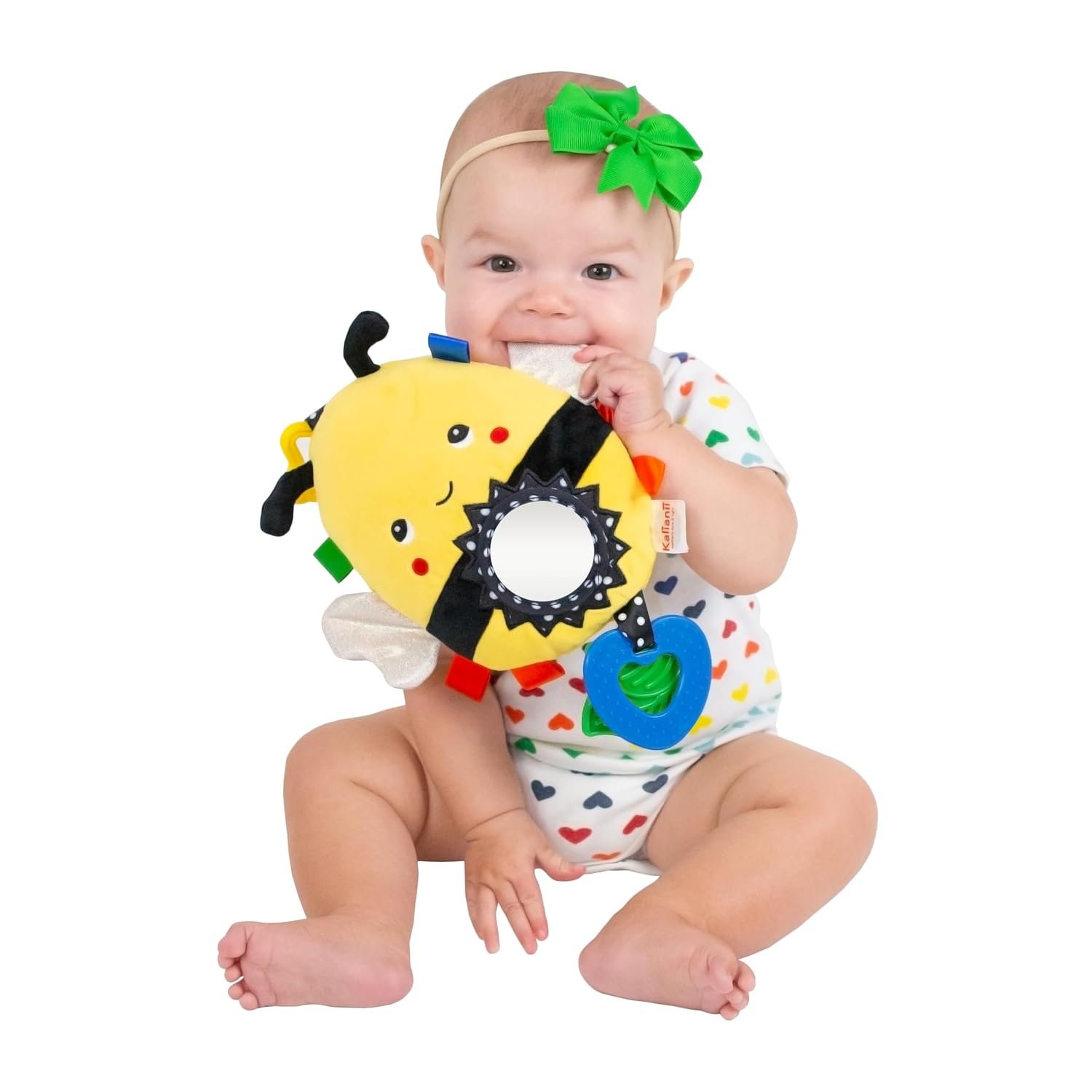 Squish ‘N Play Bee Activity Toy – Multi-Sensory Learning Baby Toy – Stroller, Car Seat, Tummy Time, Teether – Baby Gift with Mirror, Rattle & Taggies