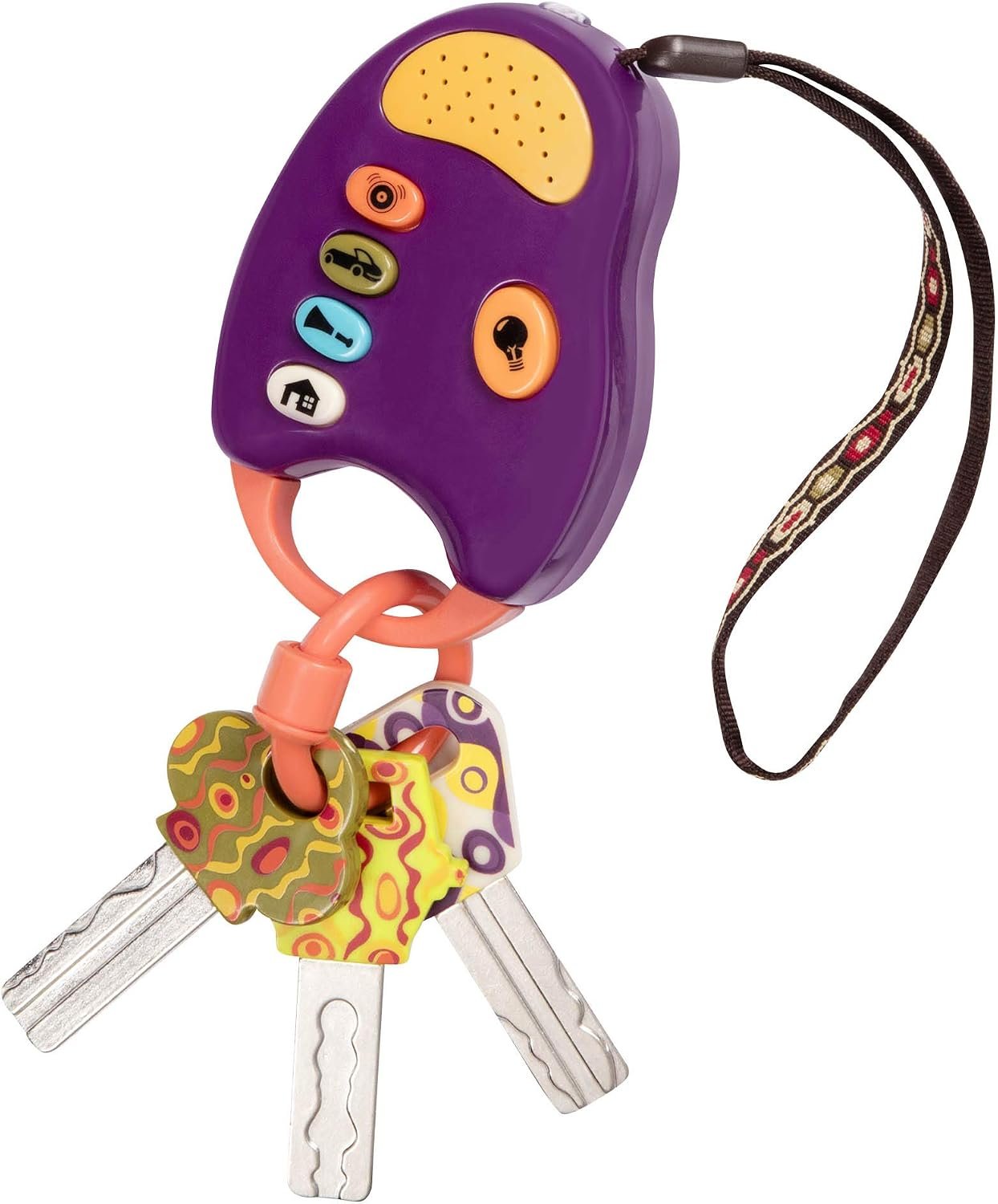 B. toys – Toy Car Keys – Key Fob with Lights & Sounds – Interactive Baby Toy – Pretend Keys for Babies, Toddlers – 10+ Months – FunKeys – Purple