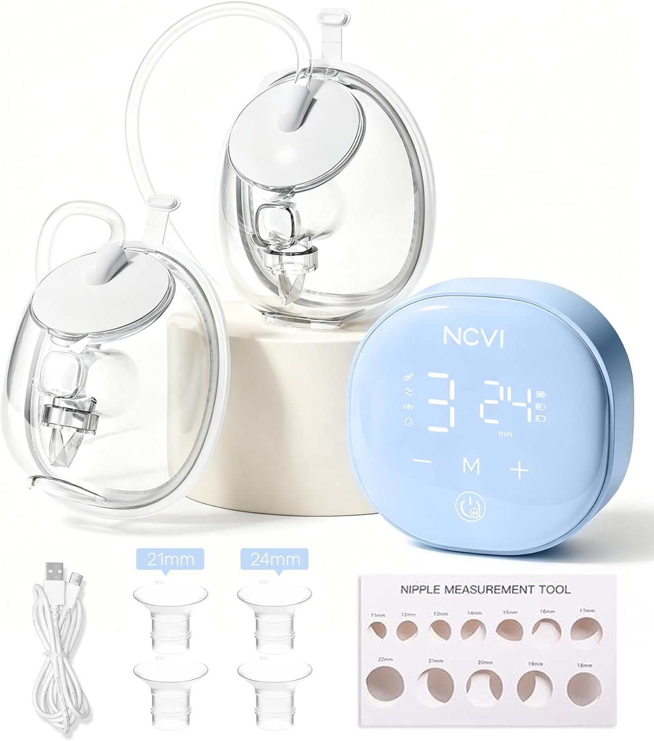 NCVI Wearable Breast Pump, 2 in 1 Hands-Free Breast Pump with 4 Modes 9 Levels, Hospital-Grade Materal, BPA Free, Low Noise Portable Electric Breastfeeding Pump with 21/24mm Flange for Mom