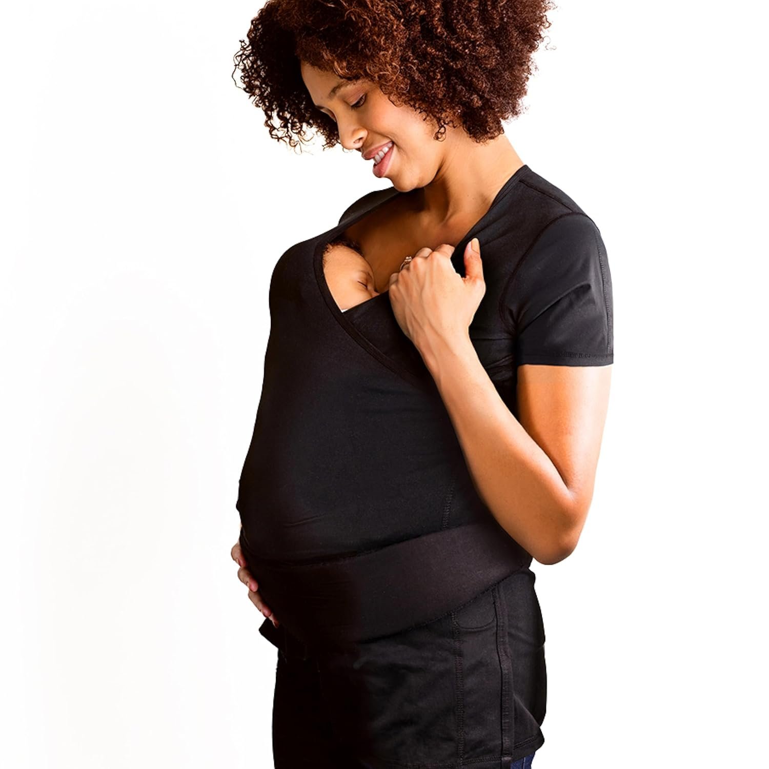 Brownmed Pocket Skin-to-Skin Baby Carrier Shirt for Mom & Newborn – Full-Coverage Baby Wrap Carrier – Black – Medium